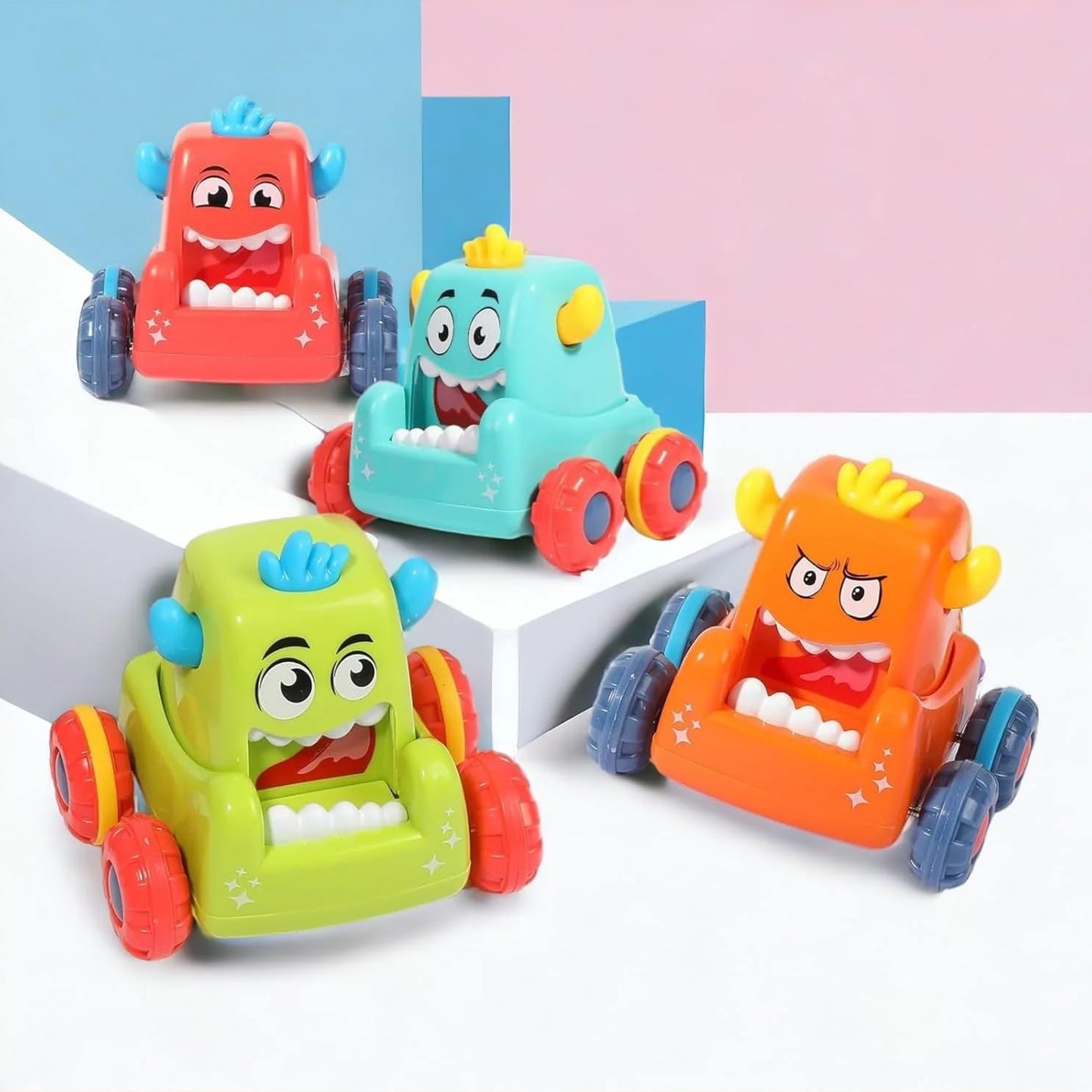 ToyBharat  Mini Monster Trucks Toy for Kids Age 3+ Years- Friction-Powered Racing Cars, Pull Back 360° Rotating Off-Road Vehicles, Inertia Trucks for Kids, Gift for Boys | Set of 4