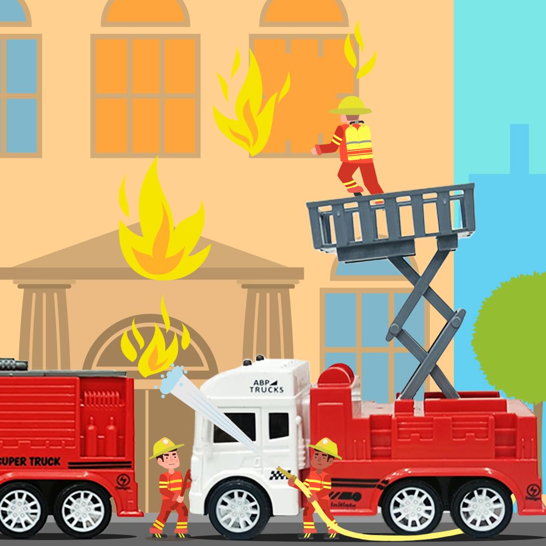 ToyBharat Fire Truck Toy Set Combo for Kids (1-6 Years) | Realistic Design with Lights & Sounds | Safe, Non-Toxic & Durable | Perfect for Indoor & Outdoor Play | Educational Gift Toy | Multicolour