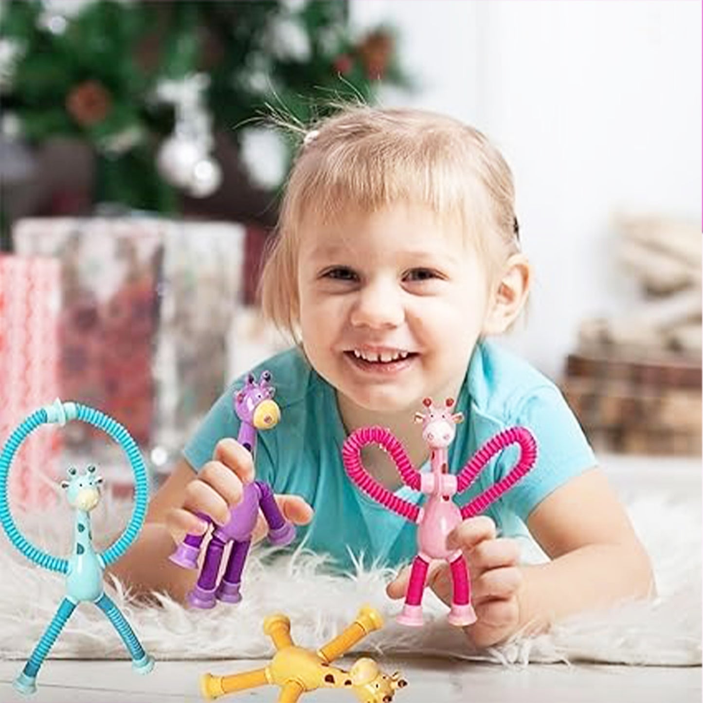 ToyBharat Telescopic Suction Cup Giraffe Toy Shape Changing Pop Fidget Tube Sensory Toys for Girls Boys | Multicolour | Travel Toys | Birthday Gift for kids | Interactive Toys| Pcs. 4