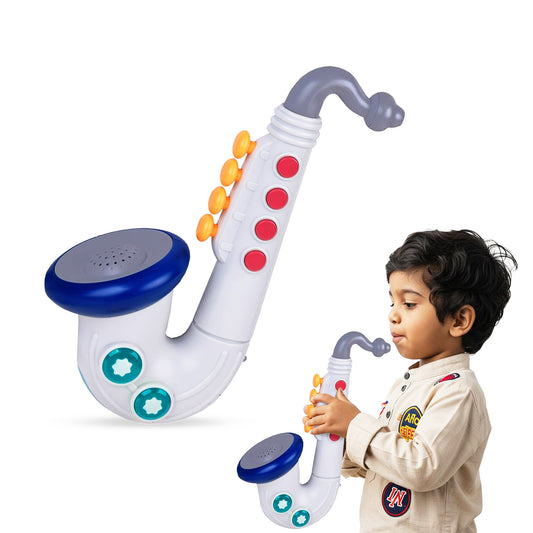 ToyBharat Musical battery saxophone toy for kids with fun sound, colorful design, and easy play features. An engaging and educational musical instrument toy for boys and girls aged 3+, perfect for gifting.