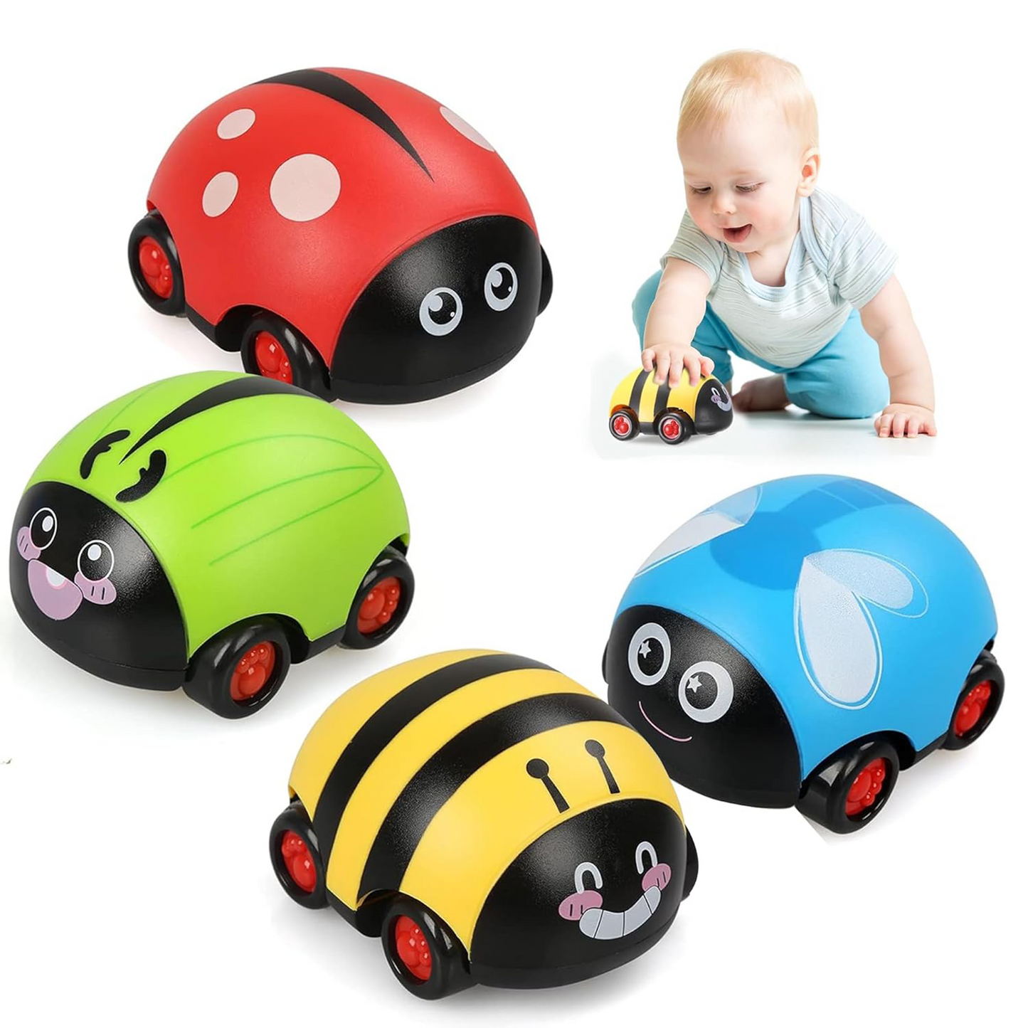 insect pull back toy cars for kids aged 1–6 years. These friction-powered vehicles are non-toxic, safe, and perfect for indoor and outdoor play. Great gift for kids!