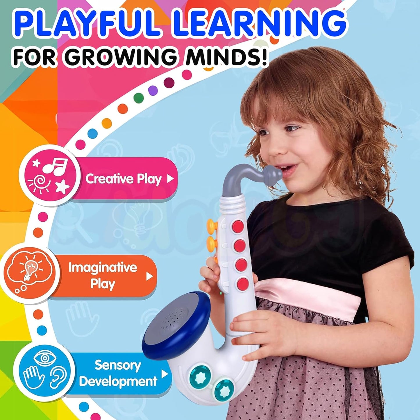 ToyBharat Musical Battery Saxophone Toy – Colorful, Fun Sound & Easy Play for Kids 3+ – Engaging Educational Instrument, Perfect Gift for Boys & Girls