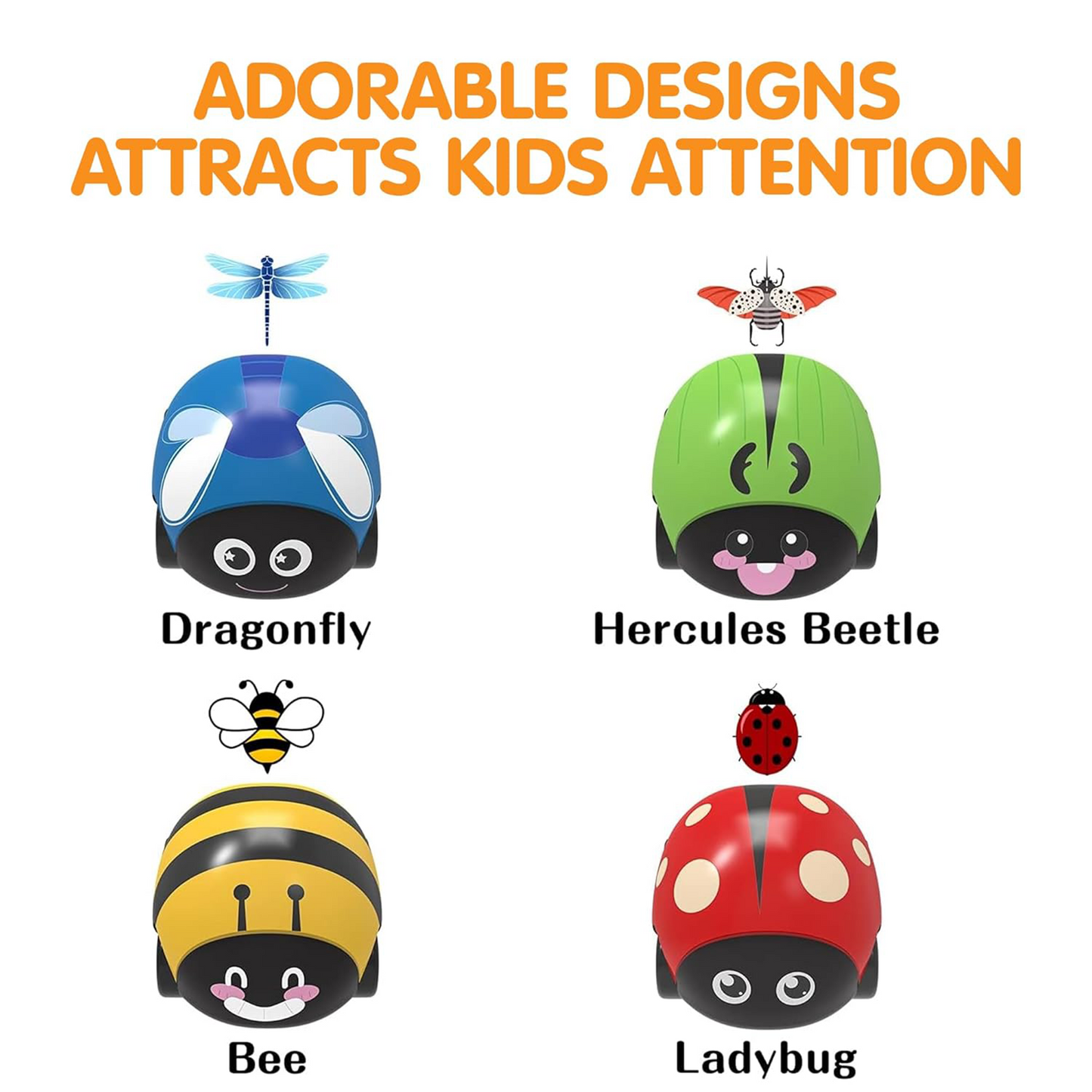 insect pull back toy cars for kids aged 1–6 years. These friction-powered vehicles are non-toxic, safe, and perfect for indoor and outdoor play. Great gift for kids!