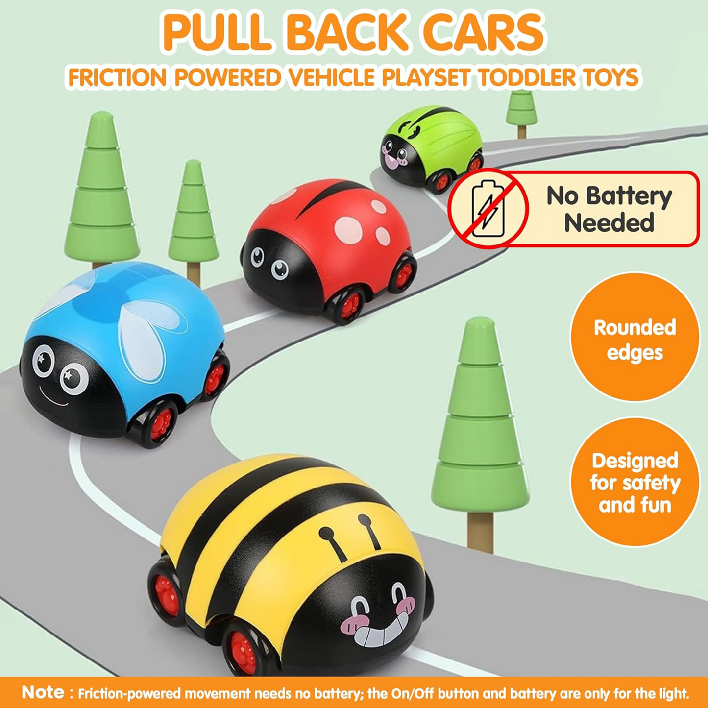insect pull back toy cars for kids aged 1–6 years. These friction-powered vehicles are non-toxic, safe, and perfect for indoor and outdoor play. Great gift for kids!