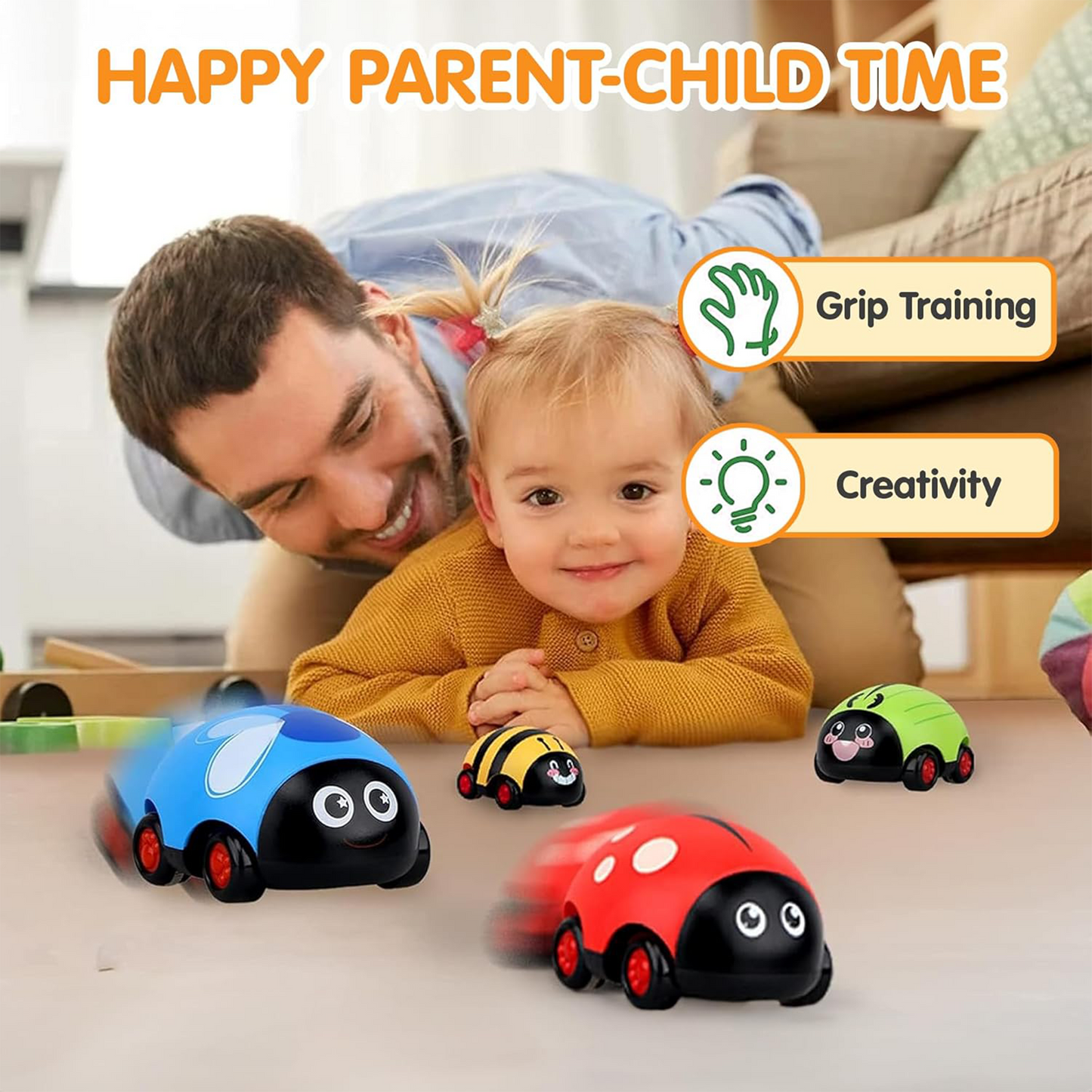insect pull back toy cars for kids aged 1–6 years. These friction-powered vehicles are non-toxic, safe, and perfect for indoor and outdoor play. Great gift for kids!