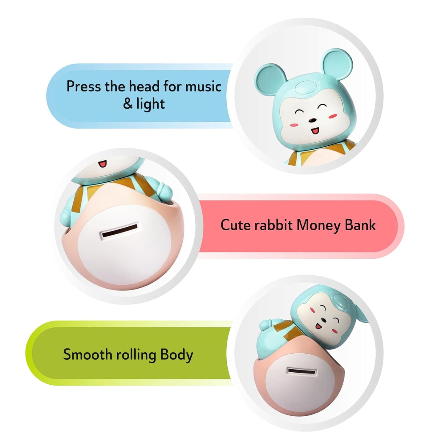 ToyBharat Musical Rolly Polly Money Bank | Multicolour | Travel Toys | Birthday Gift for kids | Electronic Toys