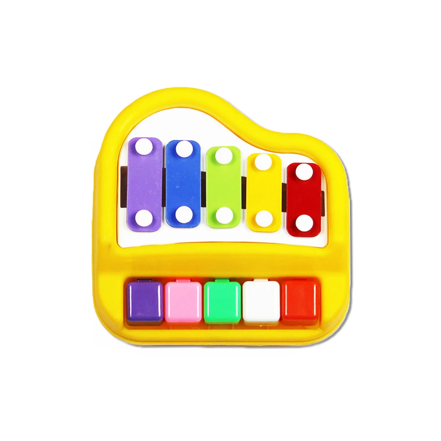 ToyBharat musical Xylophone & piano is a multicolour musical and educational  toy for kids aged 1-6. It promotes music learning, motor skills, and safe indoor-outdoor play with vibrant design and joyful sound.