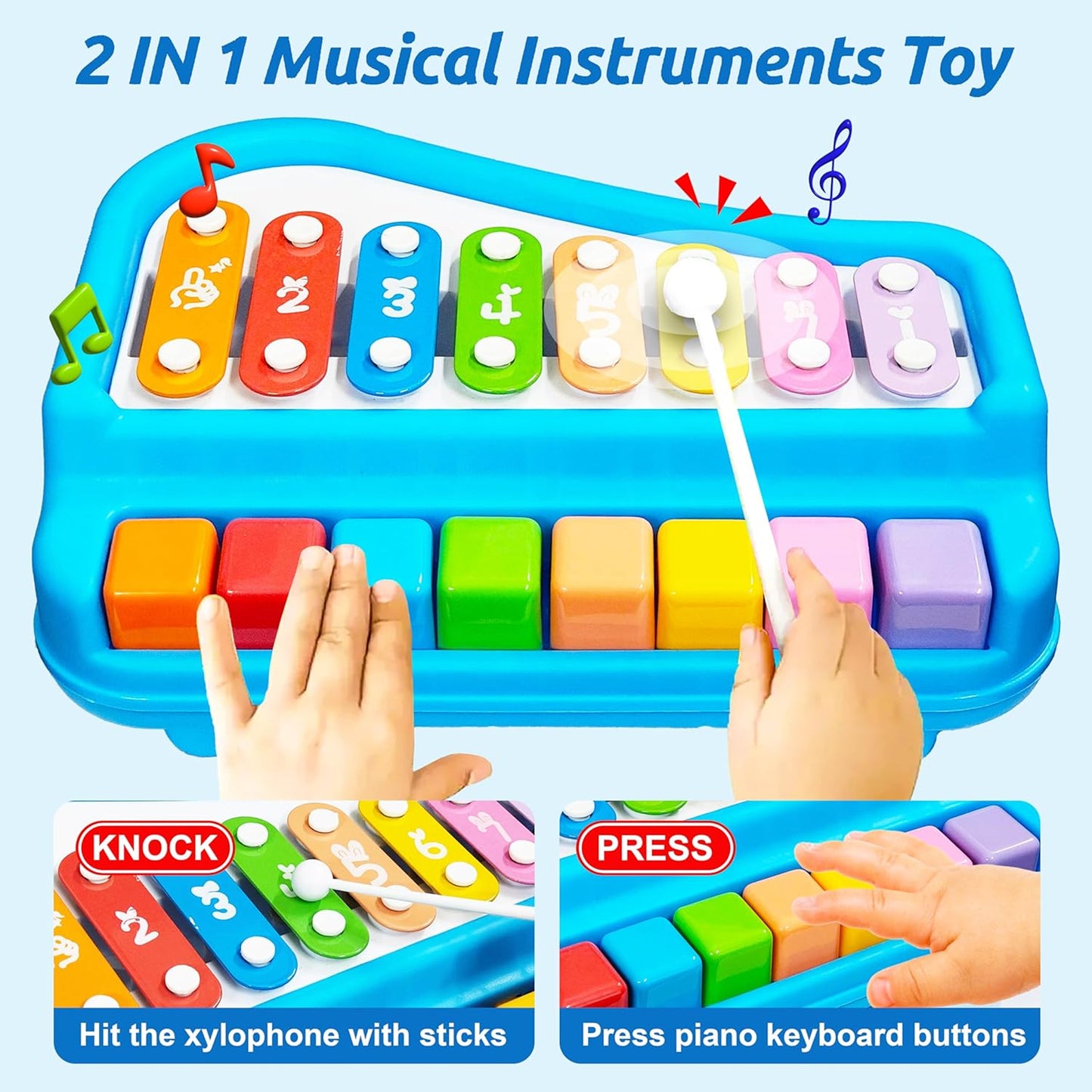 Toybharat 2 in 1 Musical Xylophone & Piano Toy for Kid | 8 Pin Toy | Interactive Toys | Musical Toy