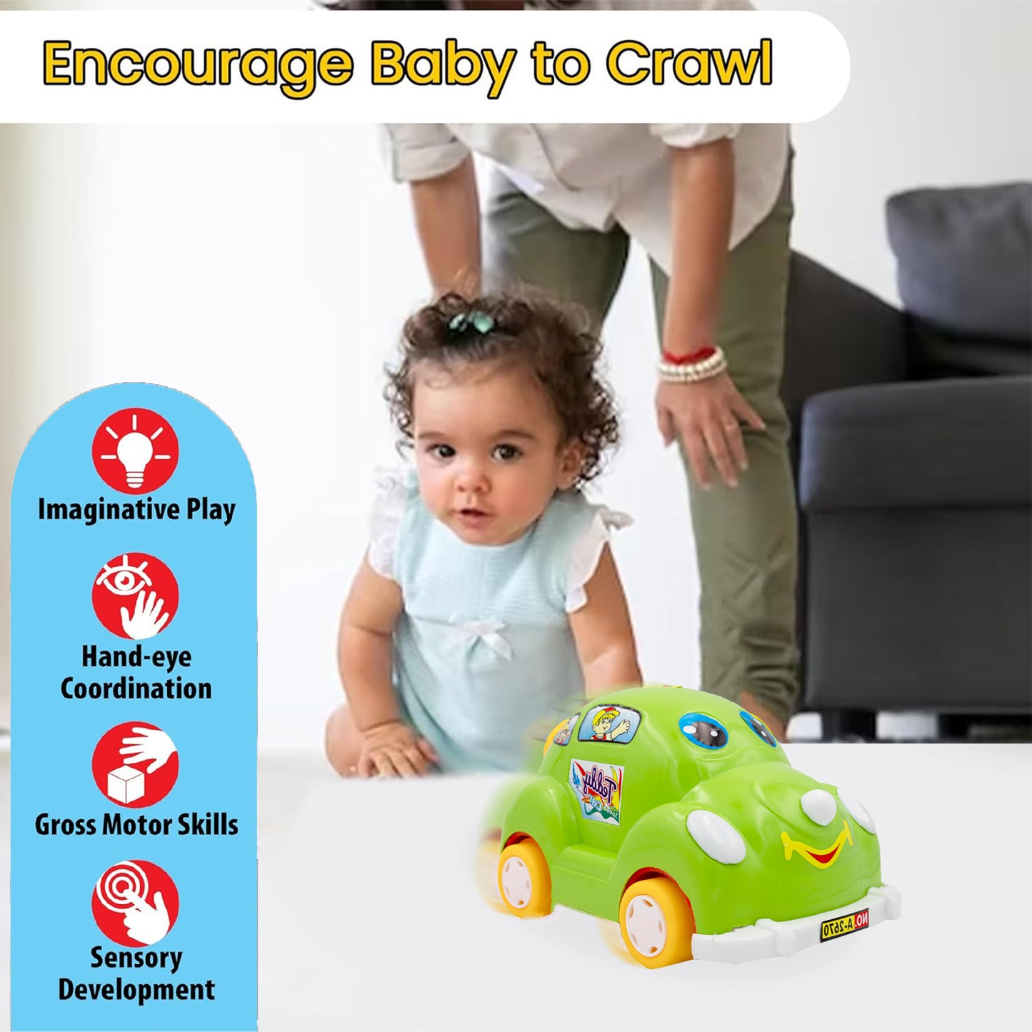 ToyBharat Teddy Car Friction Toy in Multicolour with Realistic Design is the perfect Travel Toy and Birthday Gift for Kids aged 1-6 Years. Safe, Non-Toxic, Battery-Free, ideal for Indoor and Outdoor Play fun.