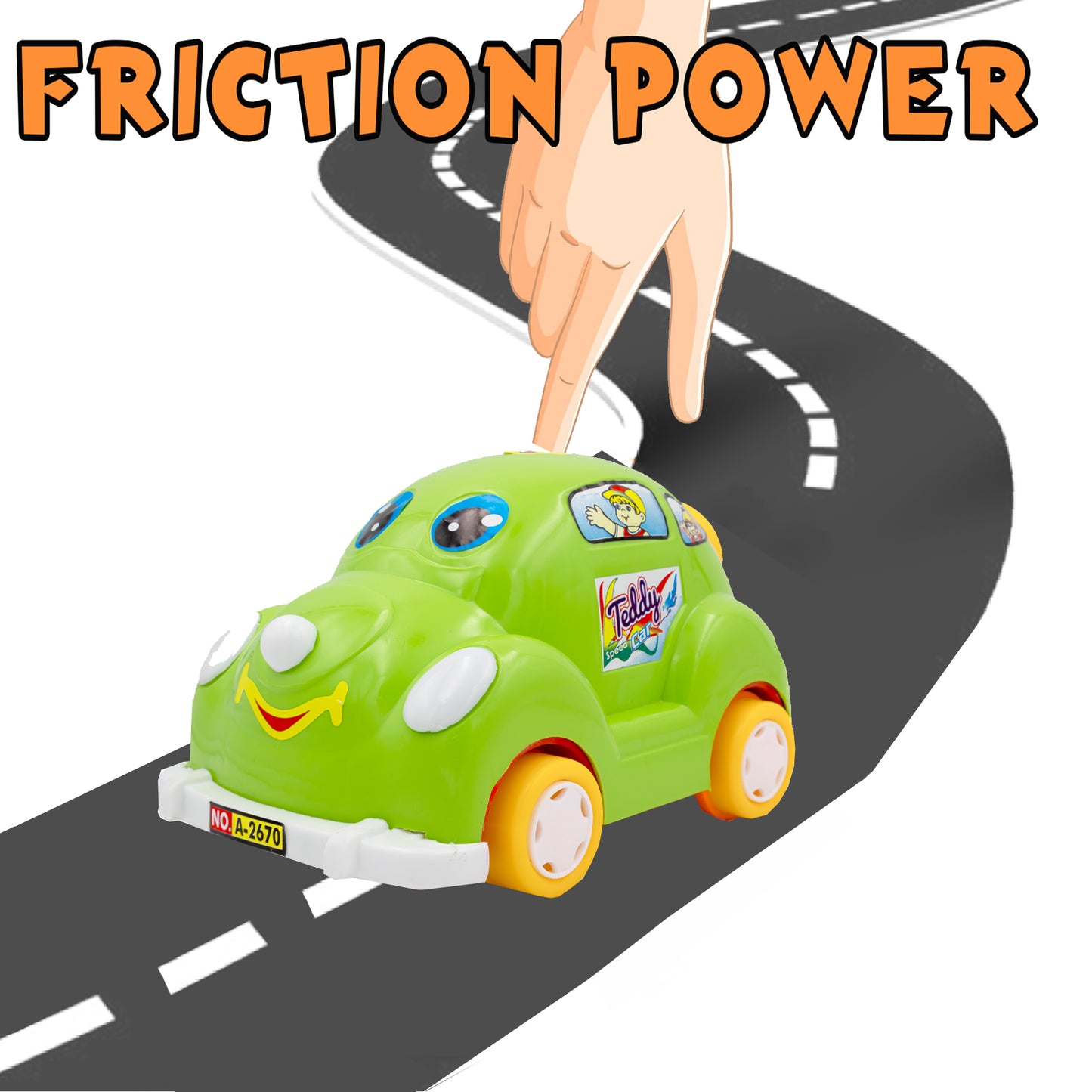 ToyBharat Teddy Car Friction Toy in Multicolour with Realistic Design is the perfect Travel Toy and Birthday Gift for Kids aged 1-6 Years. Safe, Non-Toxic, Battery-Free, ideal for Indoor and Outdoor Play fun.