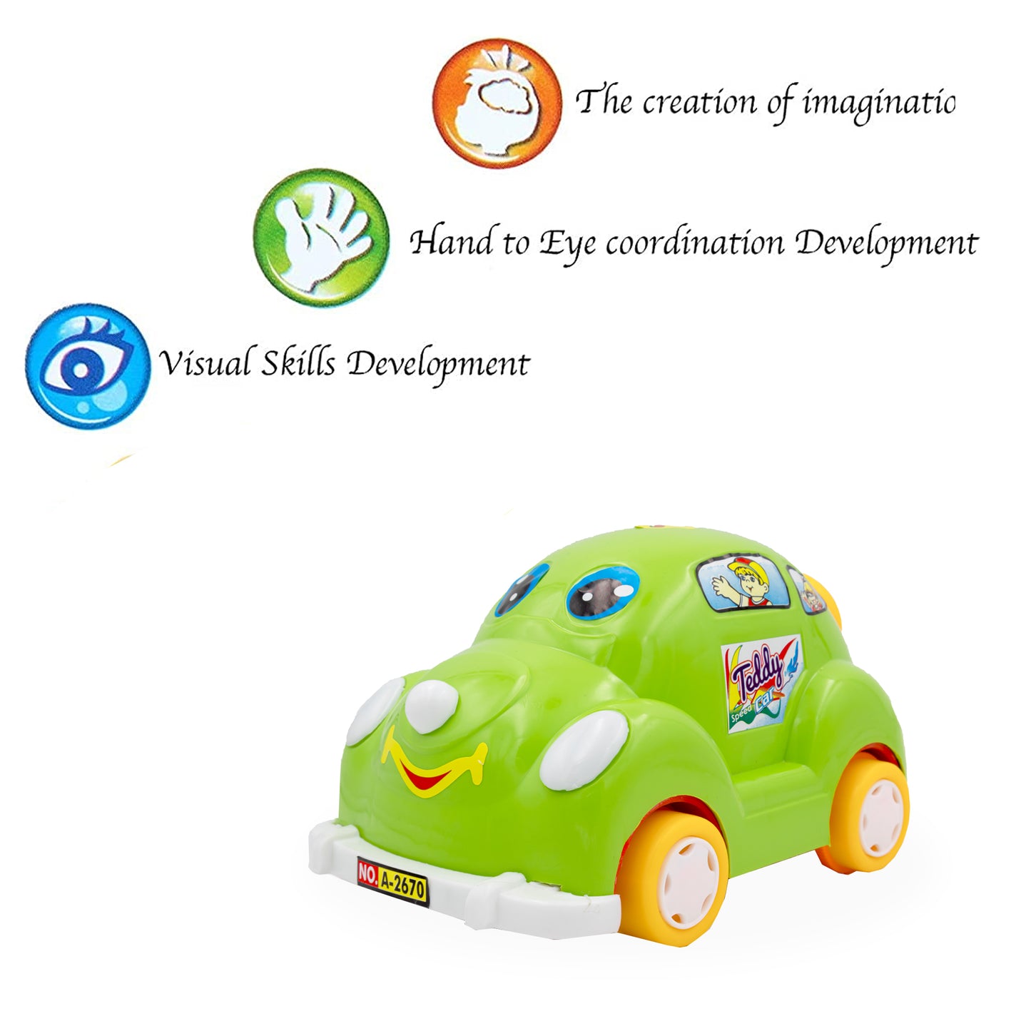 ToyBharat Teddy Car Friction Toy in Multicolour with Realistic Design is the perfect Travel Toy and Birthday Gift for Kids aged 1-6 Years. Safe, Non-Toxic, Battery-Free, ideal for Indoor and Outdoor Play fun.