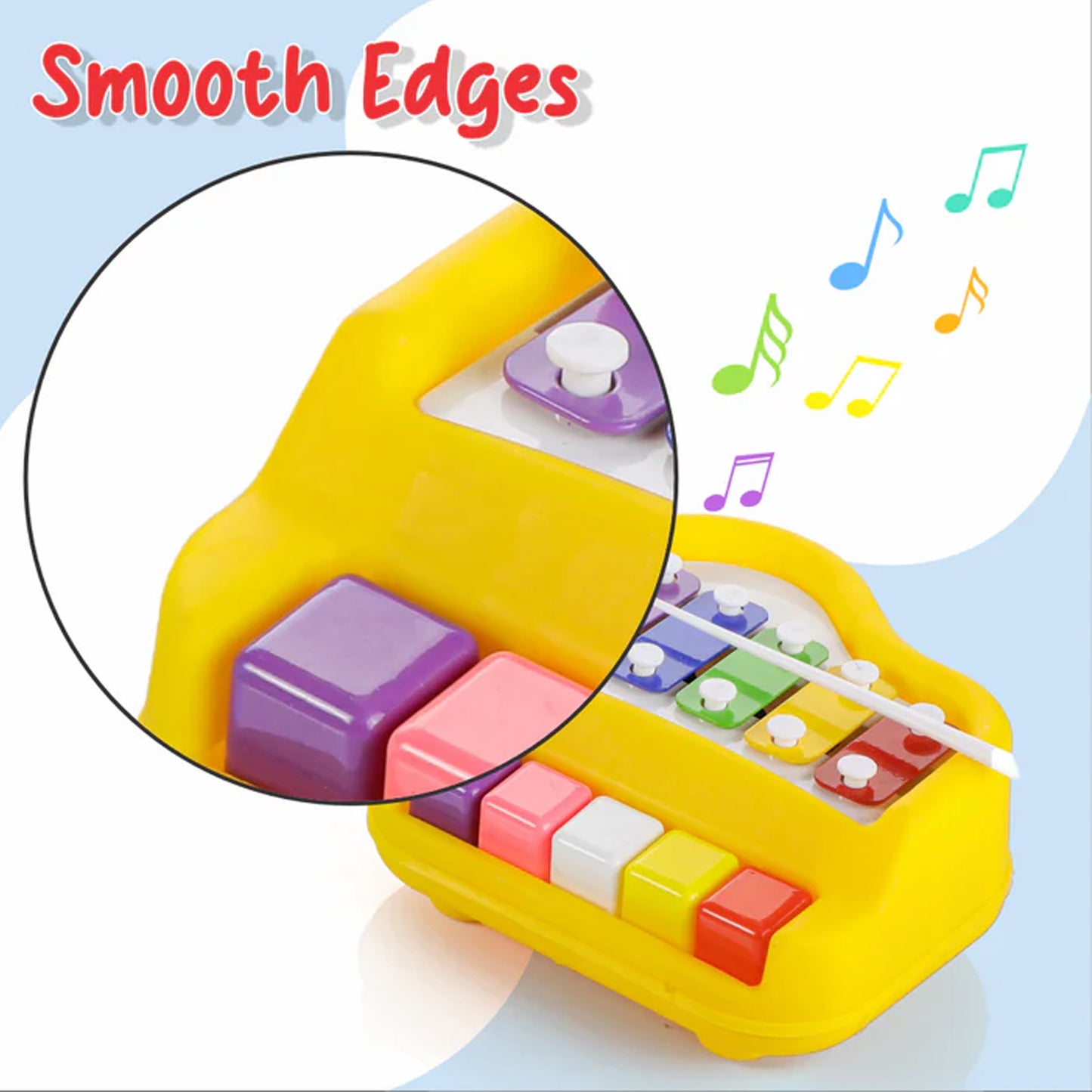 ToyBharat musical Xylophone & piano is a multicolour musical and educational  toy for kids aged 1-6. It promotes music learning, motor skills, and safe indoor-outdoor play with vibrant design and joyful sound.