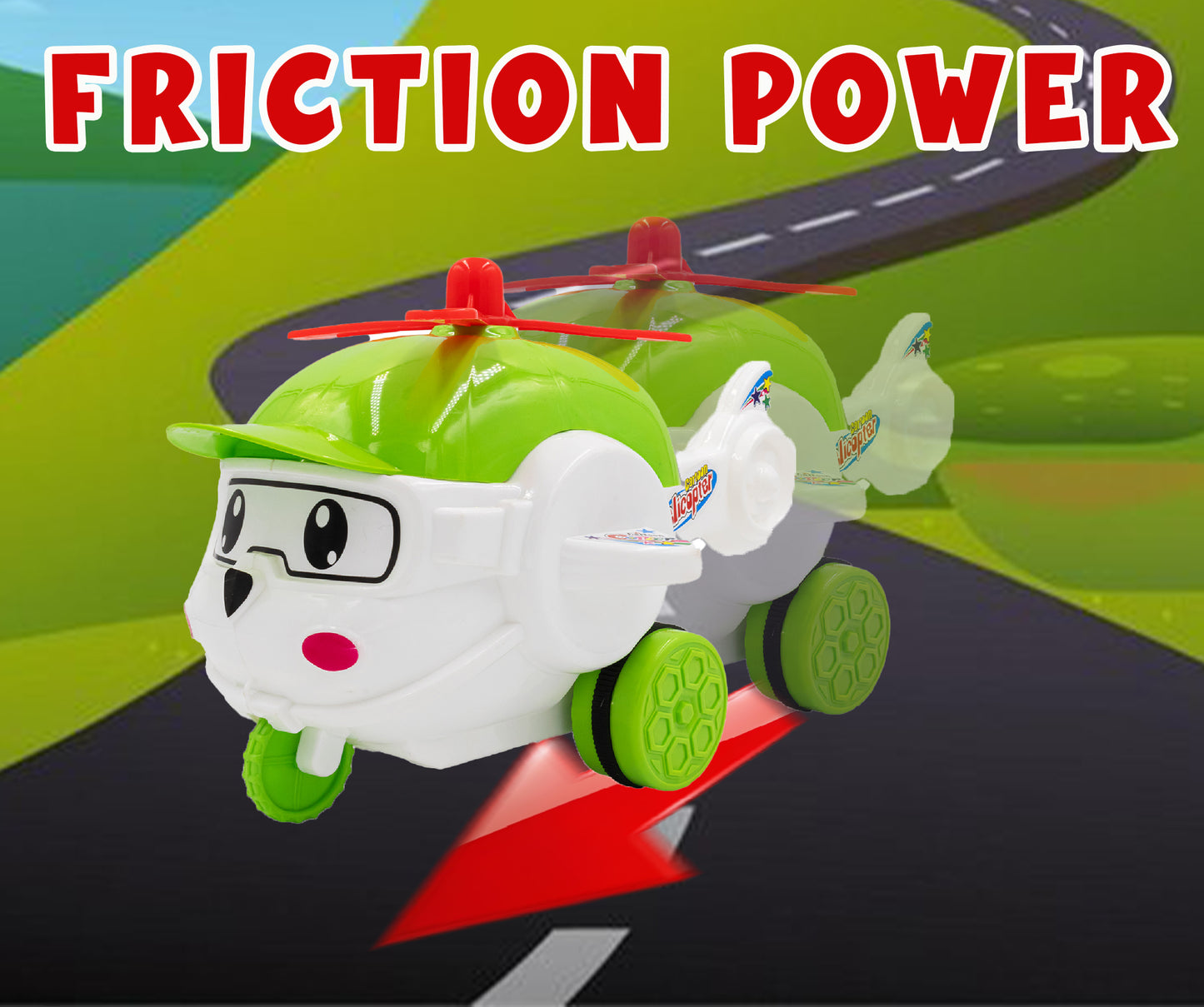 Toybharat Cartoon Helicopter |Multicolour |Friction Power Toys| Toy Gift