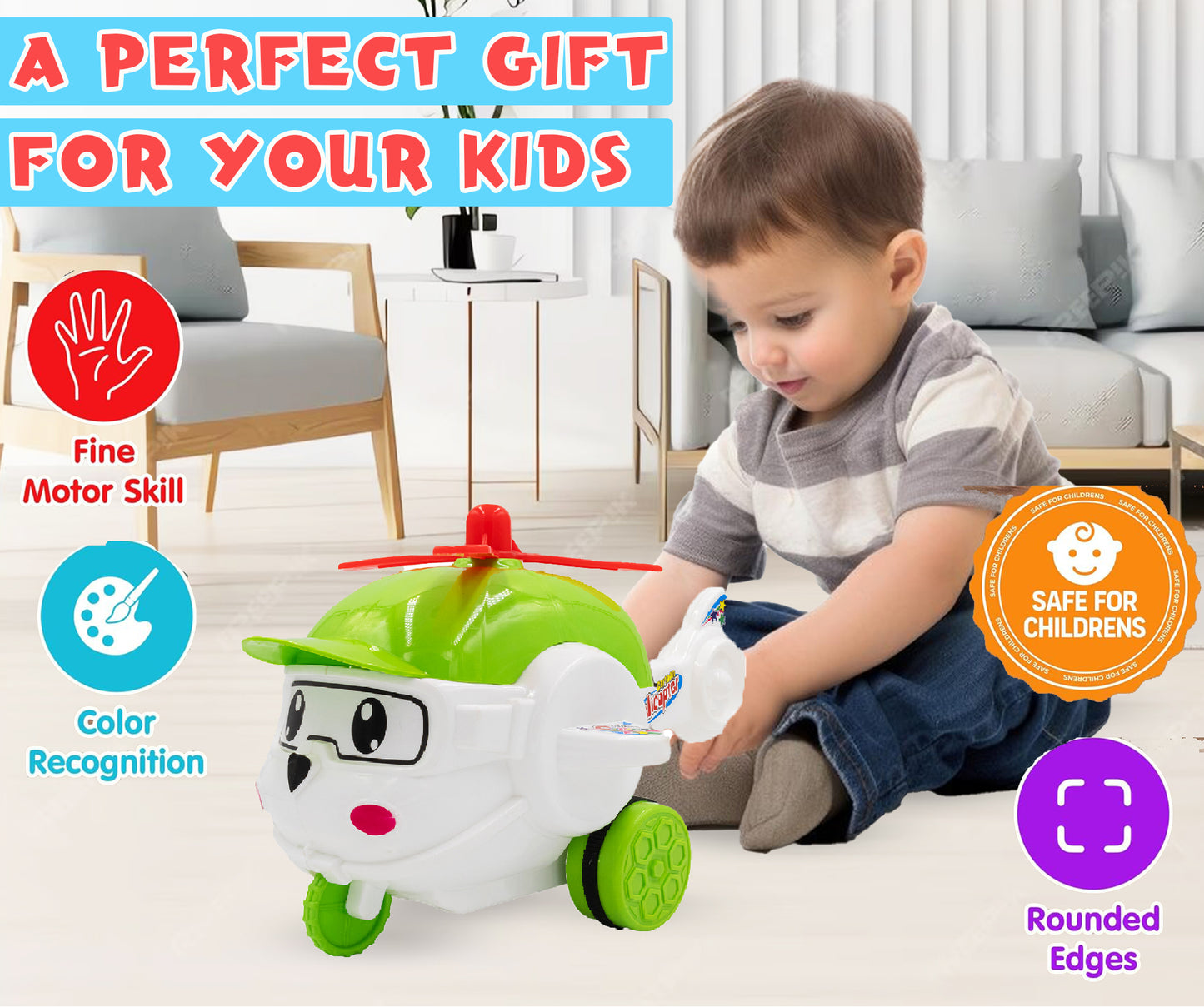 Toybharat Cartoon Helicopter |Multicolour |Friction Power Toys| Toy Gift
