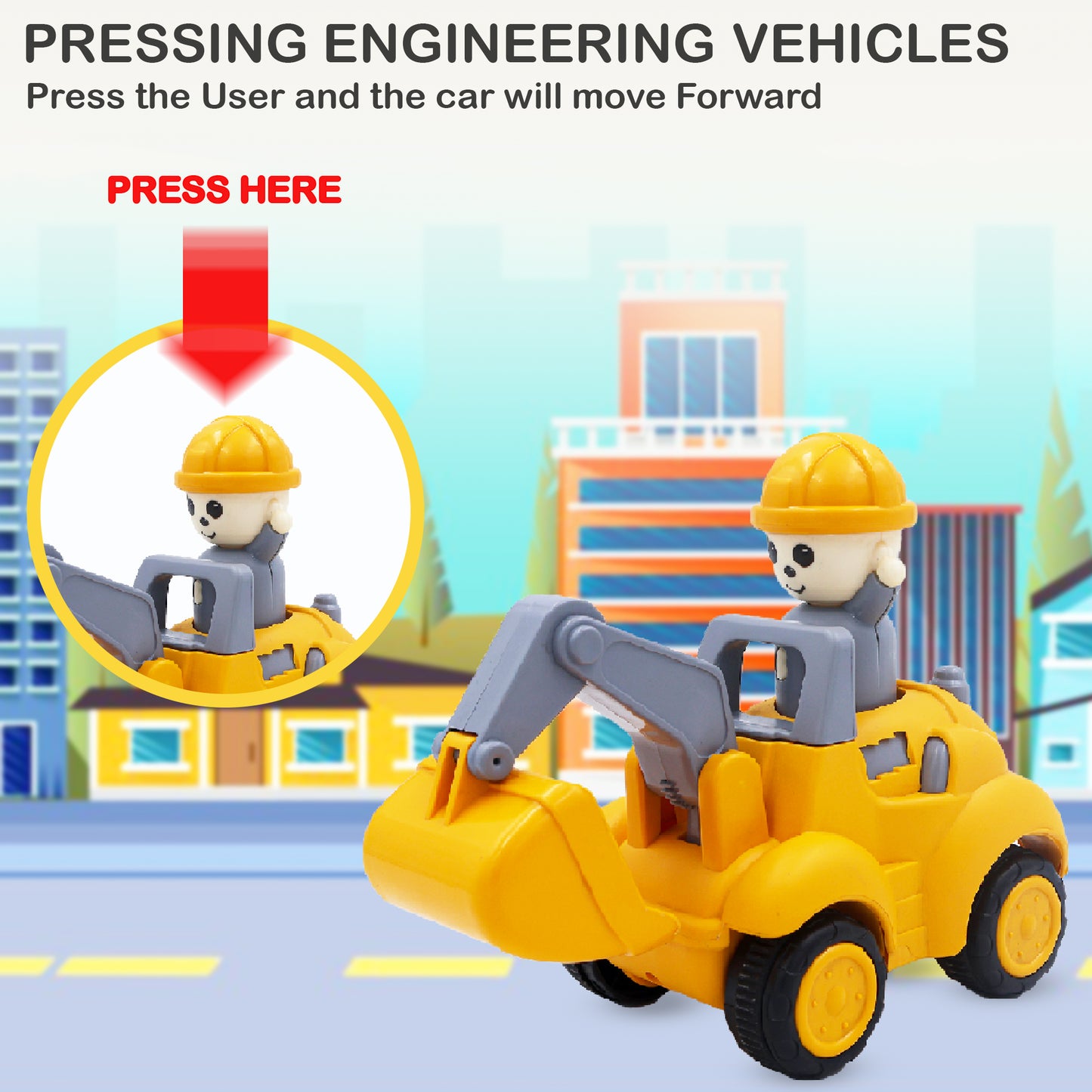 ToyBharat Push N Go Construction Toy in Multicolour with Realistic Design is a perfect Travel Toy and Birthday Gift for Kids aged 1–6 Years. Safe, Non-Toxic, fun for Indoor and Outdoor Play anytime, anywhere.