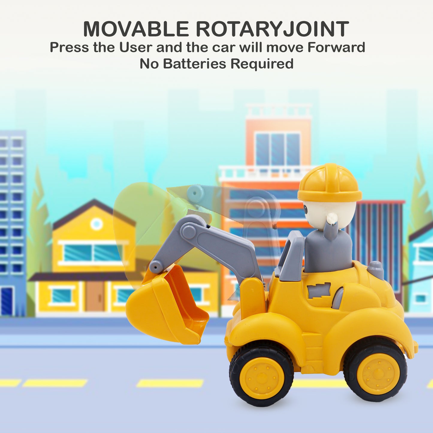 ToyBharat Push N Go Construction Toy in Multicolour with Realistic Design is a perfect Travel Toy and Birthday Gift for Kids aged 1–6 Years. Safe, Non-Toxic, fun for Indoor and Outdoor Play anytime, anywhere.