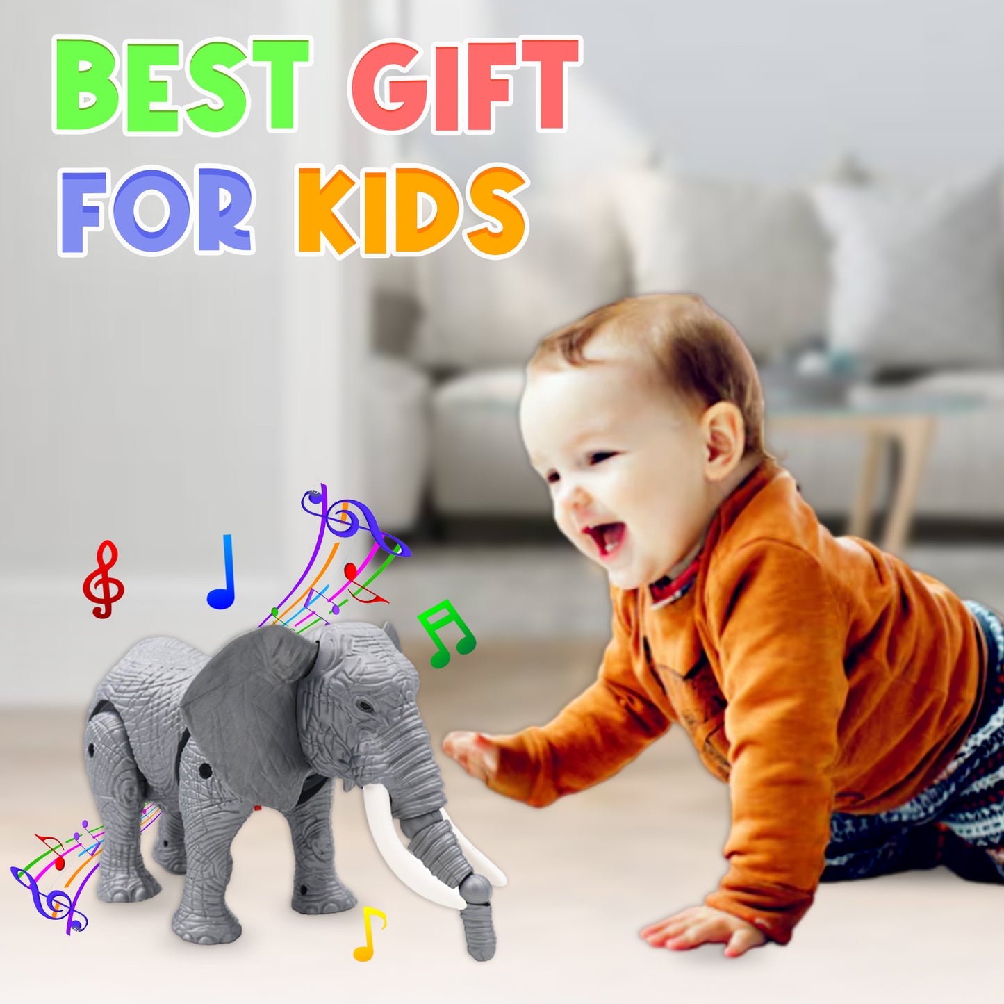 ToyBharat Light N Sound Walking Elephant| Electronics Toy| Musical & Light Toy | Multicolour | Birthday Gift for kids |