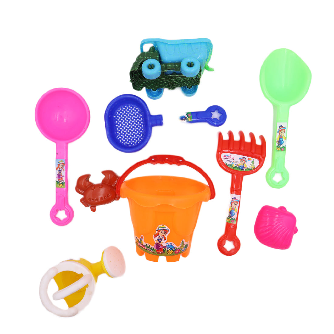 ToyBharat Multicolour Gardening Tool Set for Kids includes watering can, rake, shovel, pots, spray bottle & more. Ideal for girls and boys to enjoy outdoor/indoor pretend play and early learning activities.