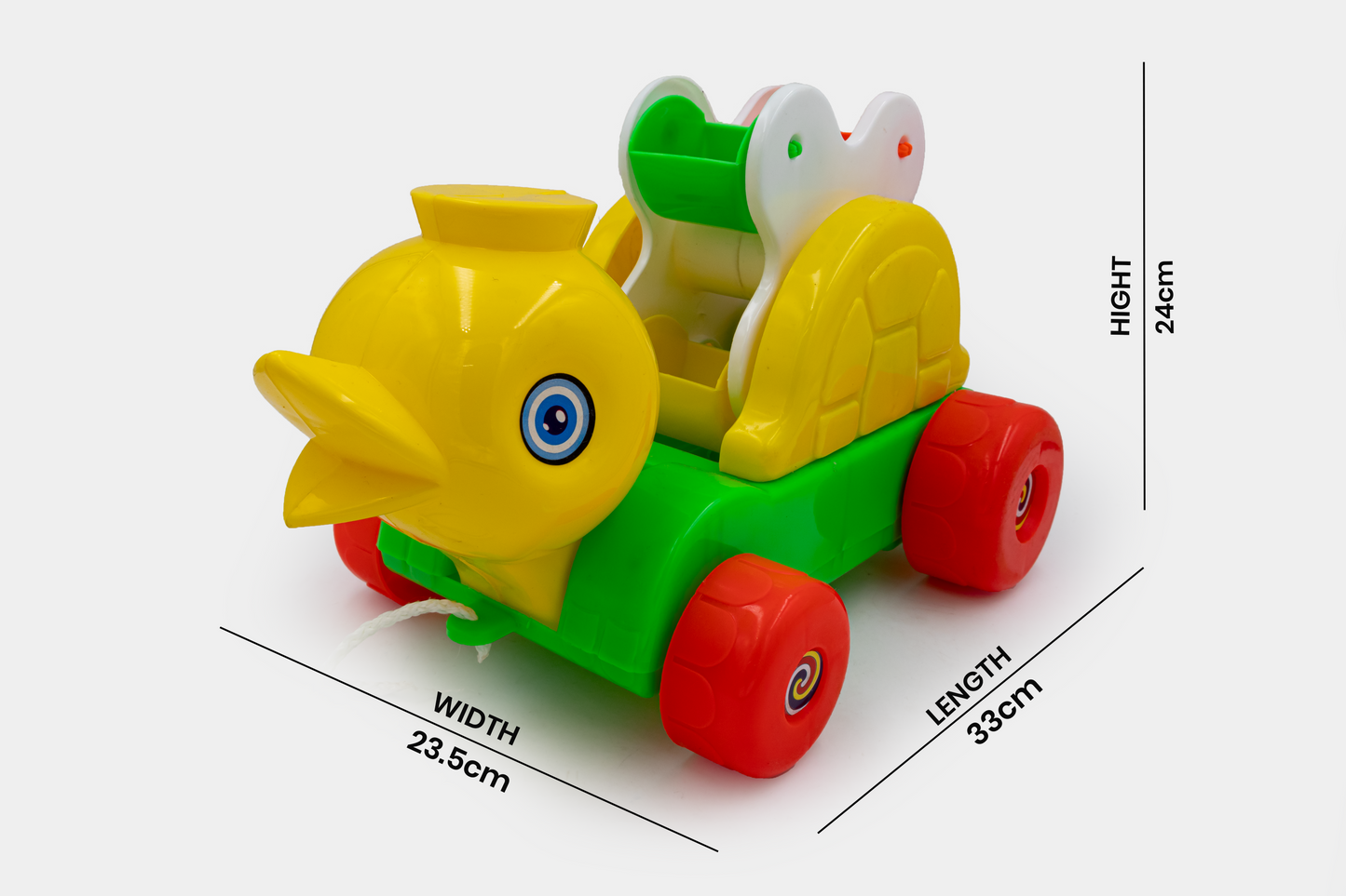 ToyBharat Merry Go Round Duck is a vibrant multicolour pull-along toy for kids aged 1-6. Safe and non-toxic, this travel-friendly duck spins and waddles, perfect for indoor and outdoor play and gifting fun.