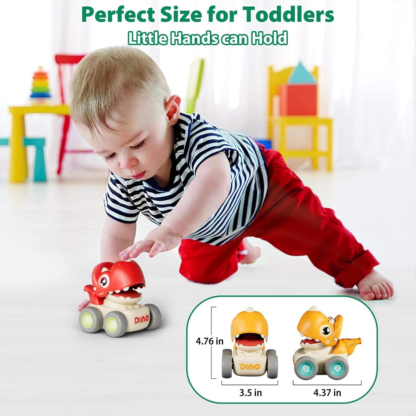Toybharat Push N Go Dino |Multicolour | Travel Toys | Birthday Gift for Boy and Girl Baby