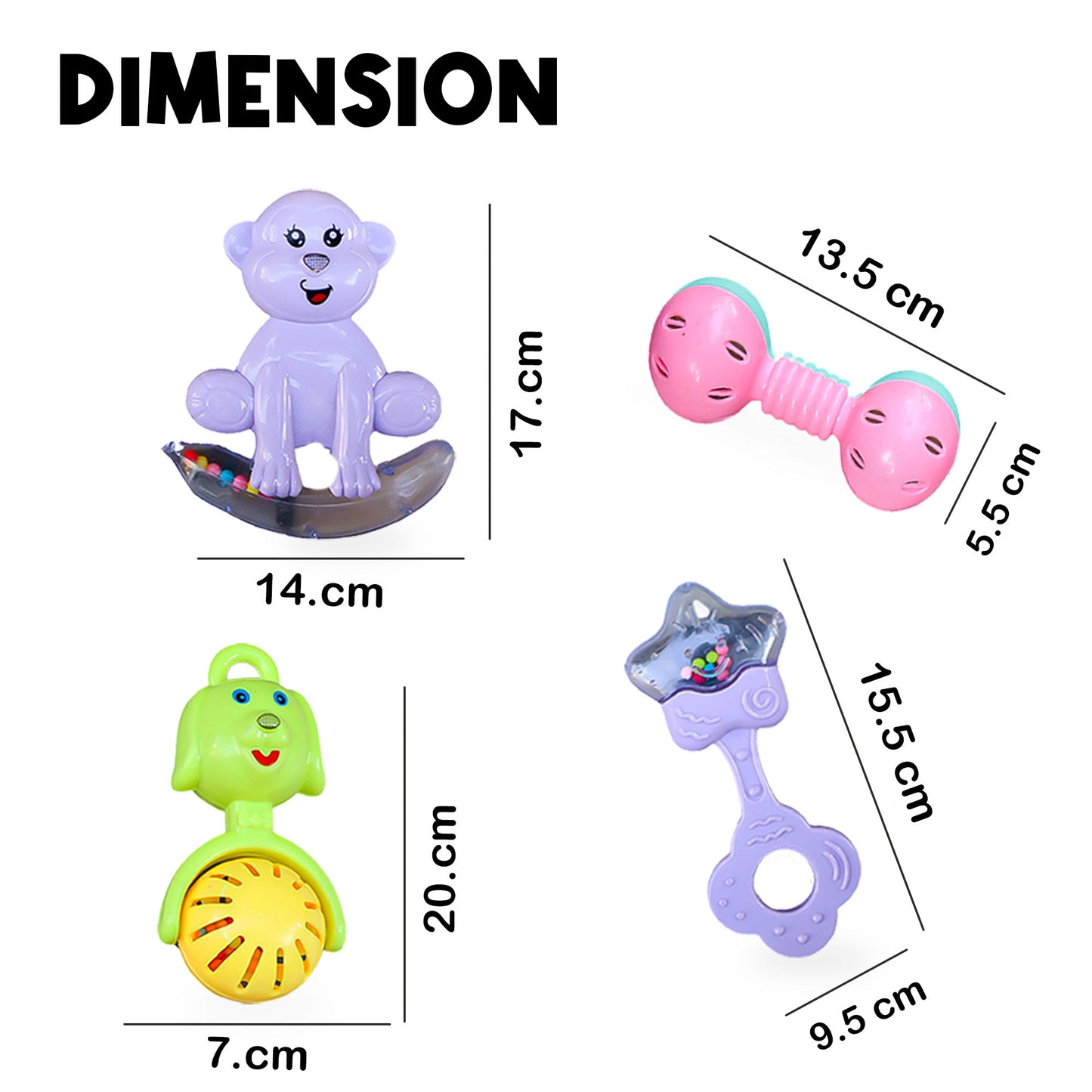 ToyBharat Rattle Toy 4Pcs Set | Interactive Toy | Musical toy | Pack of 4 | Birthday Gift for 0-11 Month Baby
