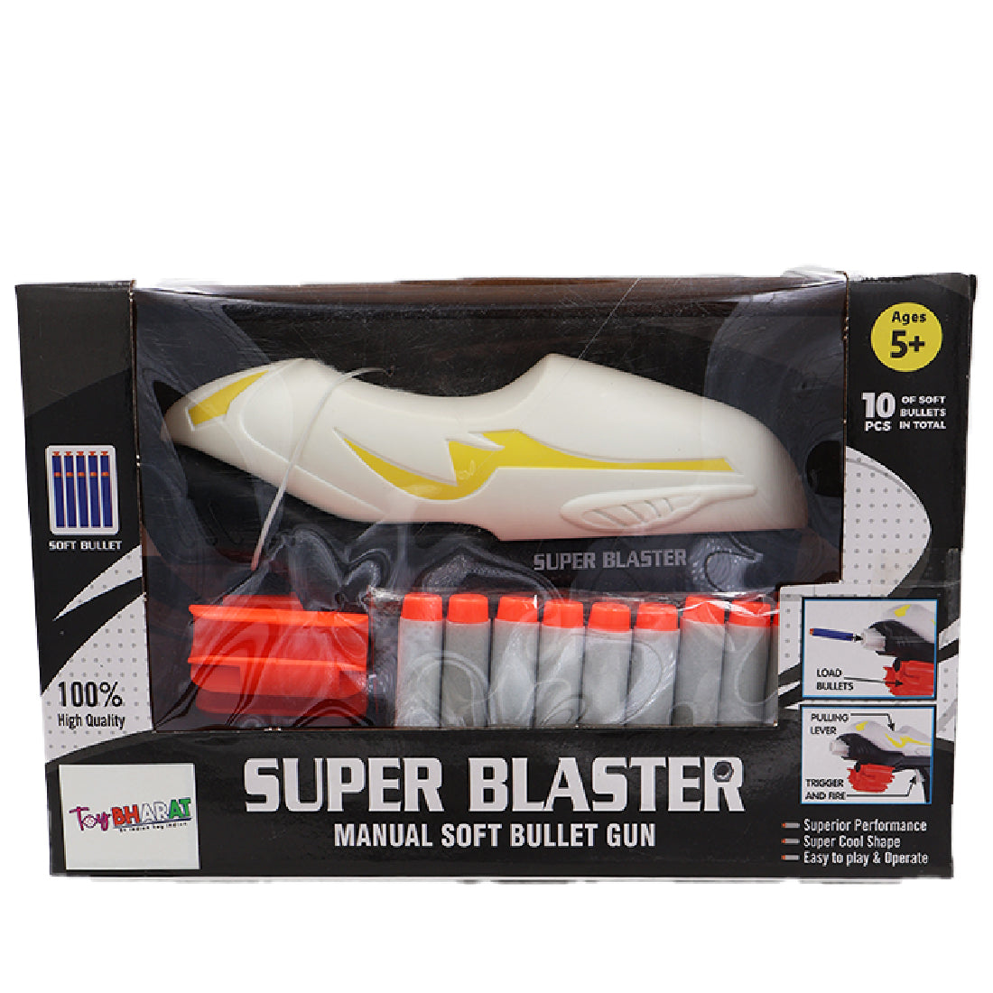 ToyBharat Super Blaster Blaze Storm Soft Bullet Gun Toy with 10 Safe Soft Foam Bullets, Fun Target Shooting Battle Fight Game for Kids Boys (SMG4), Multicolor\