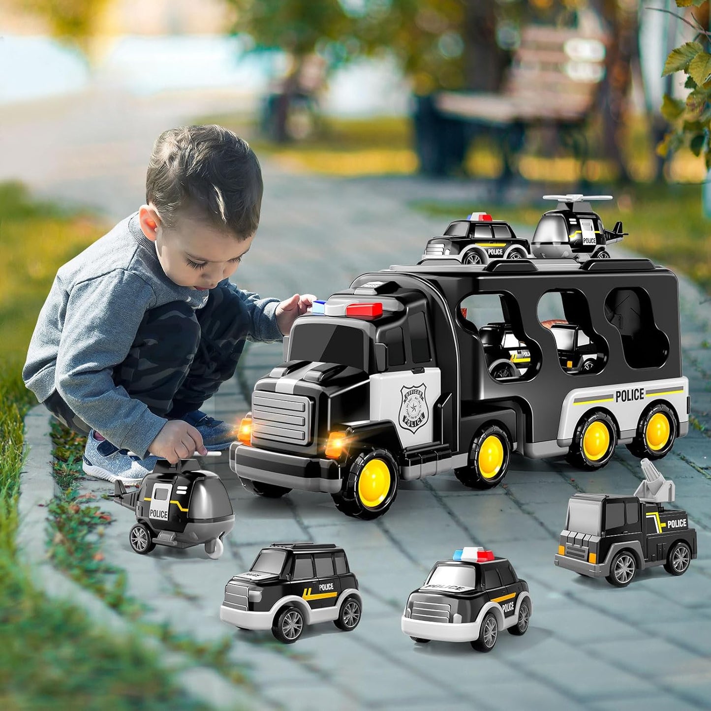Toybharat Police Carrier Truck | Multicolour | Interactive Toys |Battery Operated Light And Sound Effect Truck for Kids Gift