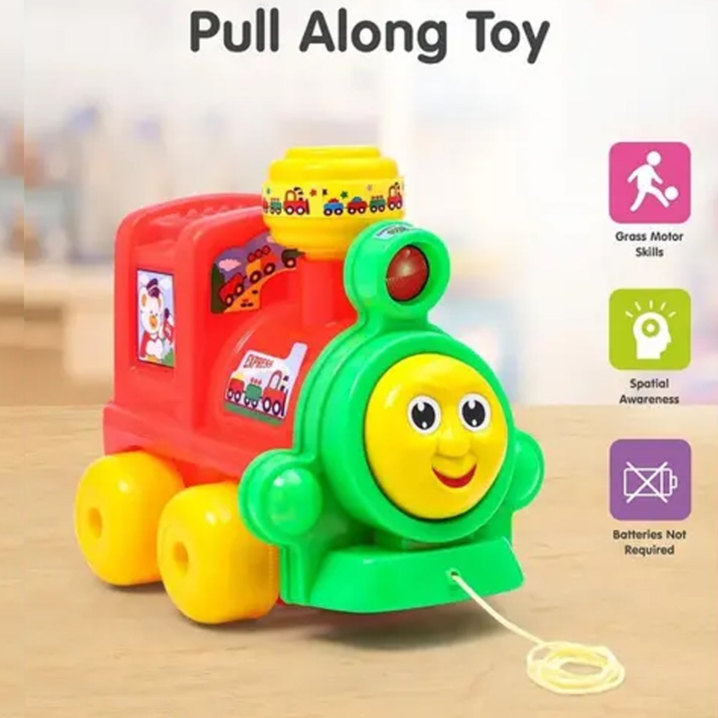 ToyBharat Thomas Engine Pull Along Toy is a vibrant multicolour train toy for kids aged 1-6. Safe, non-toxic, and fun for travel or home, it encourages walking, coordination, and imaginative indoor or outdoor play.