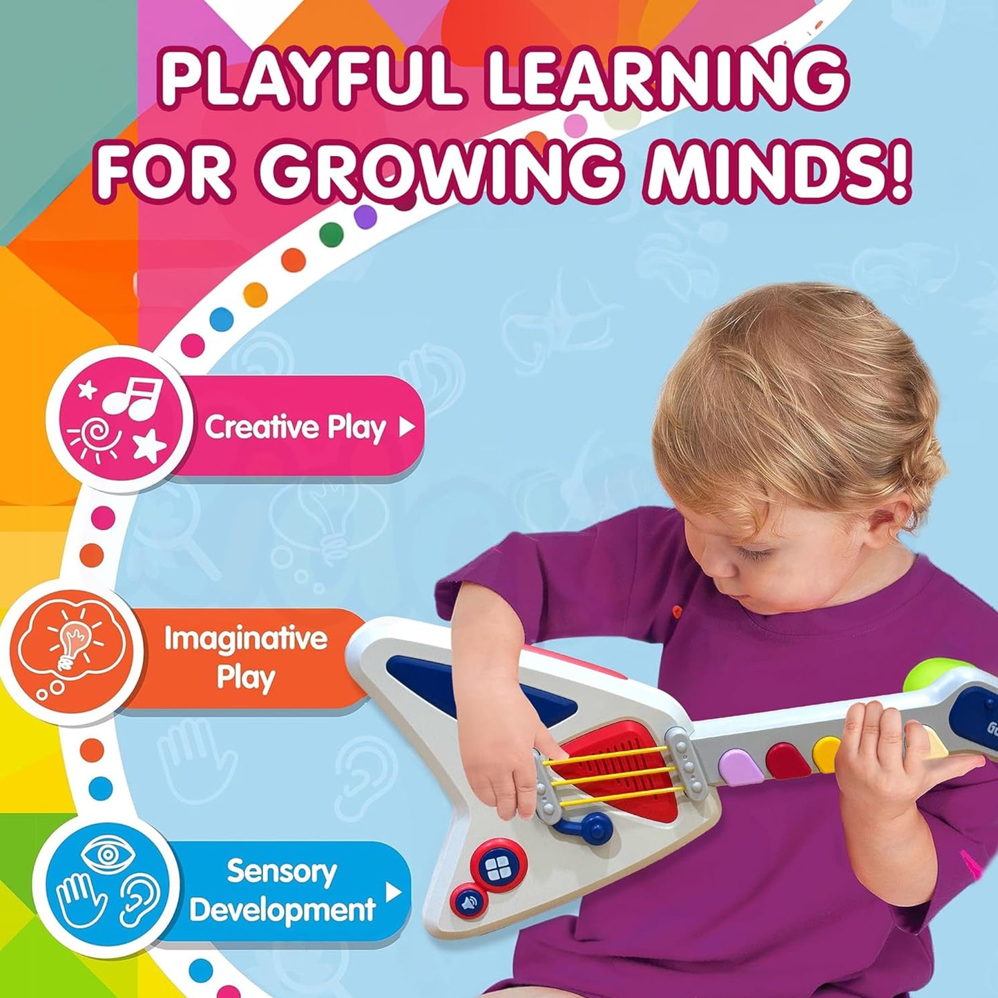 ToyBharat Musical Battery Guitar Toy – Colorful, Easy-to-Play Educational Instrument for Kids 3+ – Great Gift for Boys & Girls
