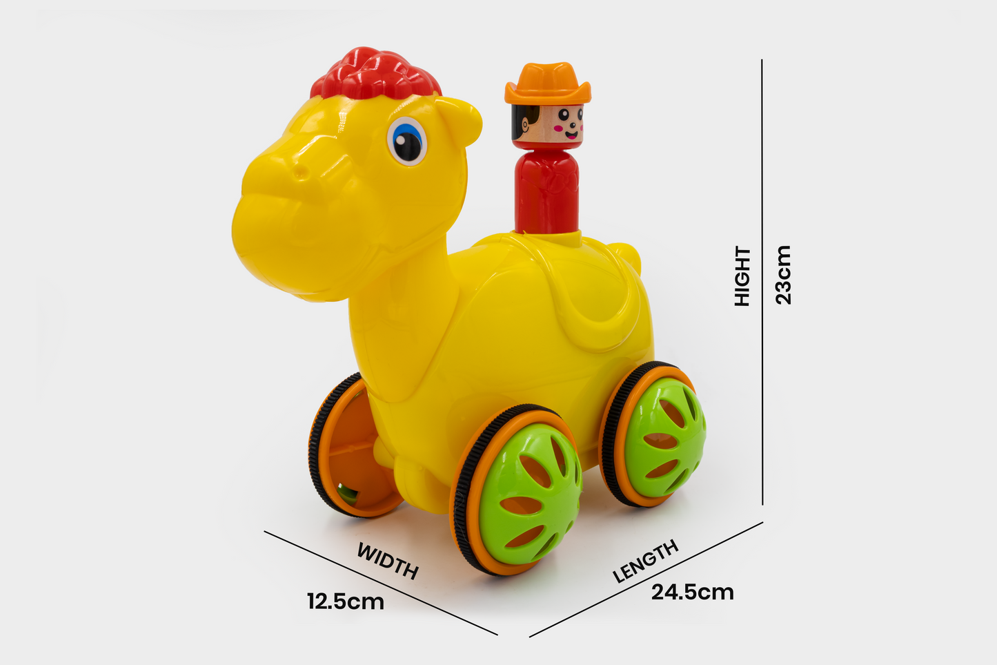 ToyBharat Push n Go Camel – A fun and engaging gift toy for kids aged 1-6 years. Made in India with a realistic design, this safe and non-toxic toy ensures indoor and outdoor play in vibrant multicolour.