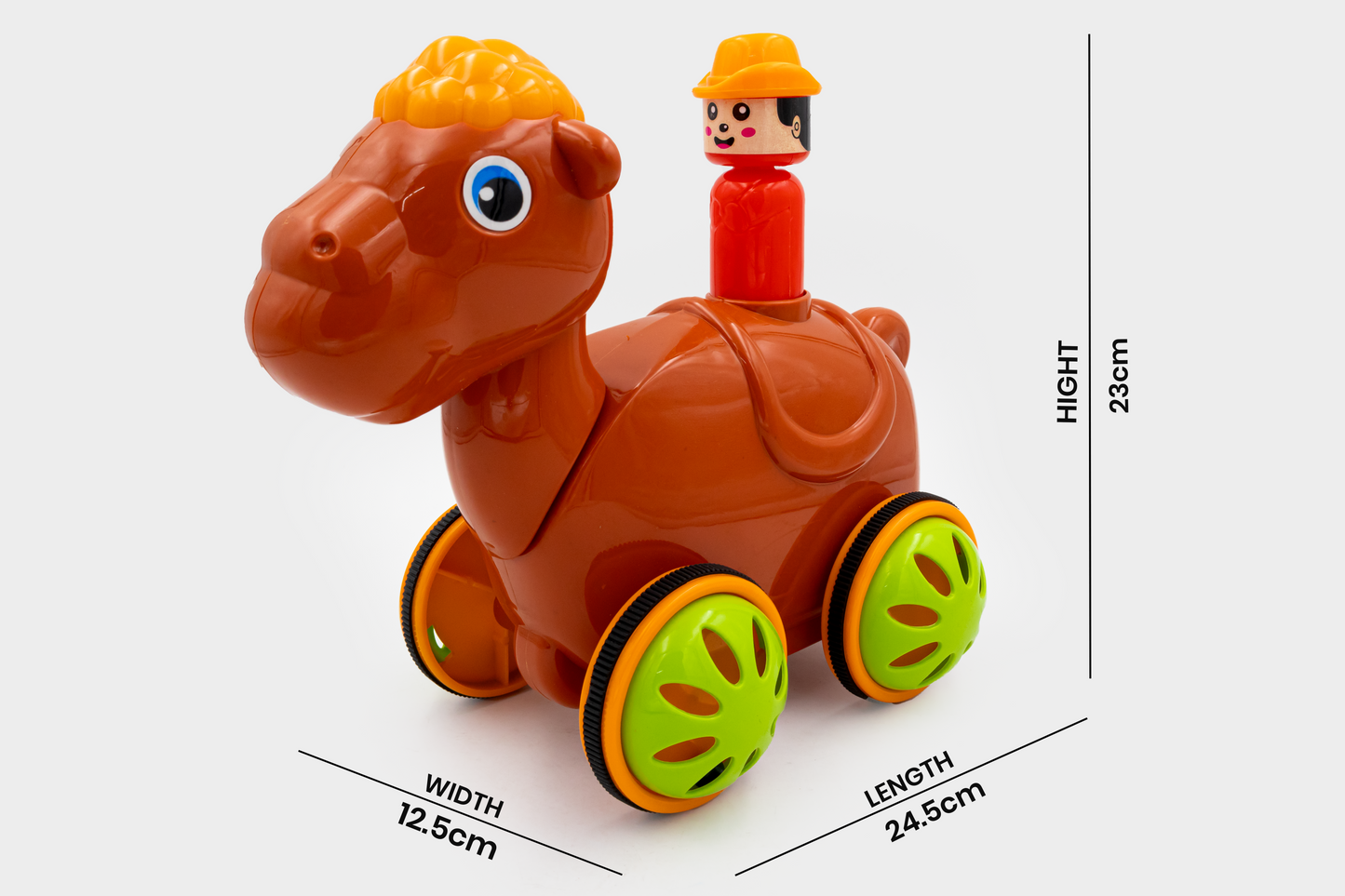 ToyBharat Push n Go Camel – A fun and engaging gift toy for kids aged 1-6 years. Made in India with a realistic design, this safe and non-toxic toy ensures indoor and outdoor play in vibrant multicolour.
