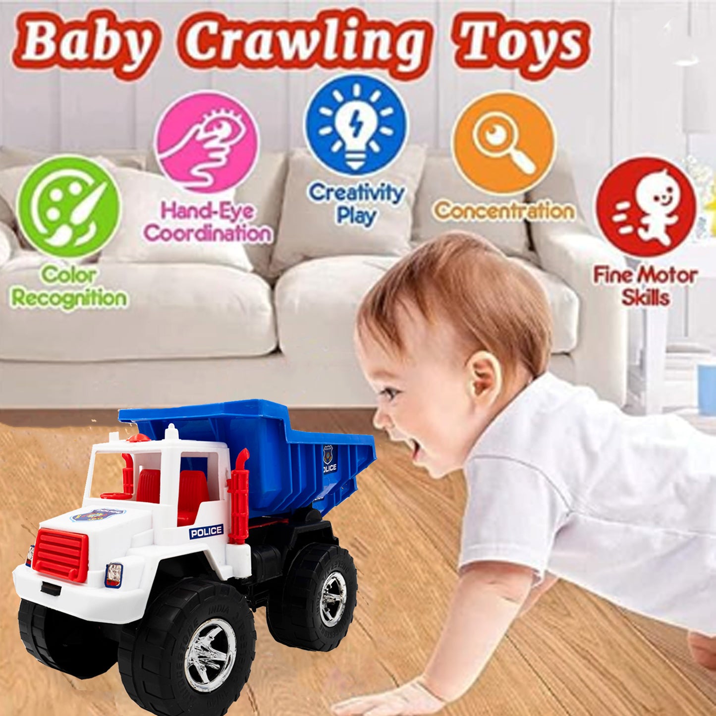 Toybharat Police Power Truck | Multicolour |Free wheel Toys| Birthday Gift for Boy and Girl Baby