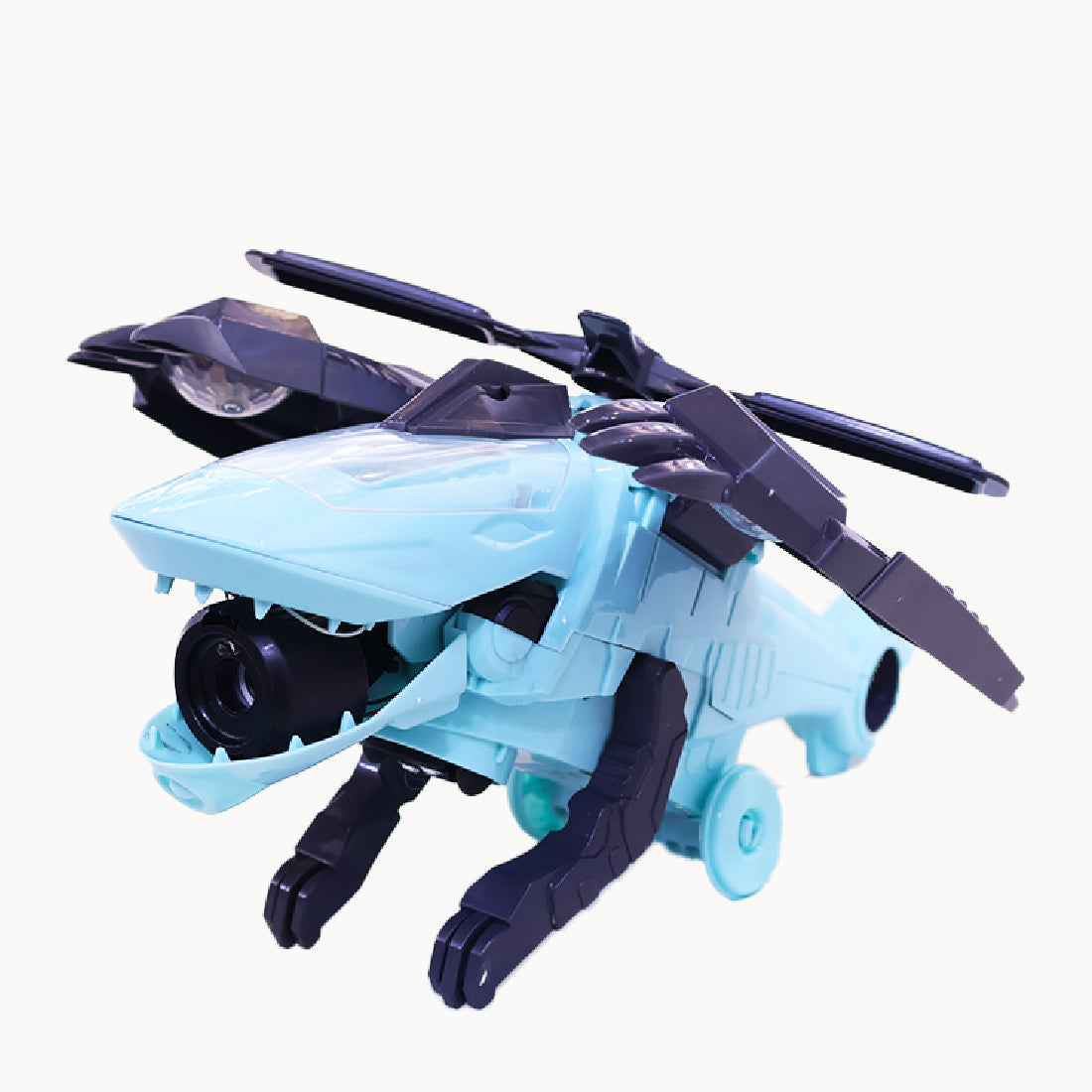 ToyBharat 2-in-1 Deformer Plane transforms from helicopter to dinosaur with lights, music, and smoke spray. Bump N Go motion adds fun, making it a perfect gift toy for toddlers and babies aged 0–3 years.
