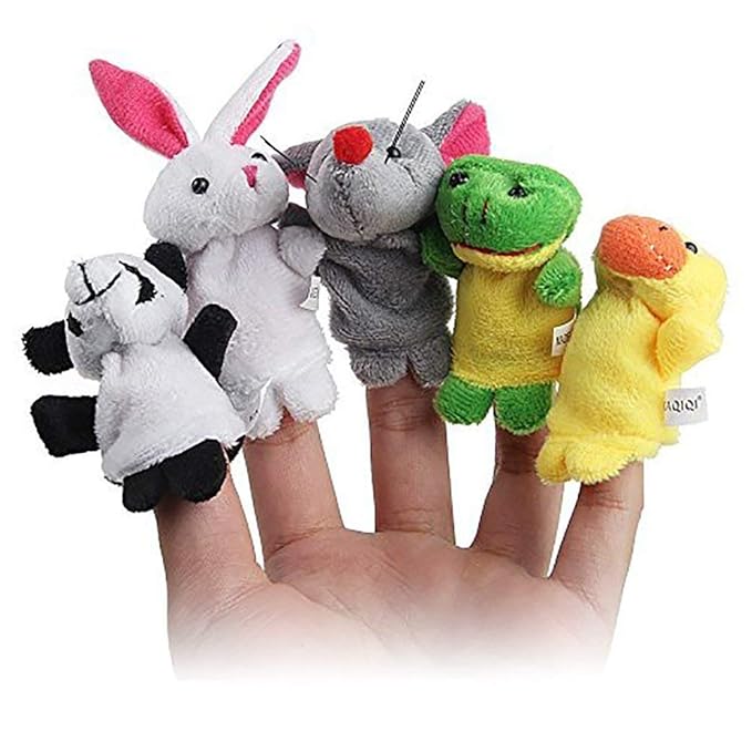 ToyBharat 10Pcs Animal Finger Puppets Set - Soft Plush Velvet Animals Finger Puppet Toys for Kids, Mini Plush Figures Toy Assortment for Boys & Girls, Party Favors for Shows, Playtime, School