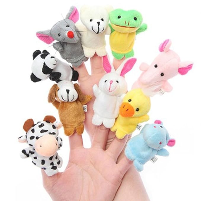 ToyBharat 10Pcs Animal Finger Puppets Set - Soft Plush Velvet Animals Finger Puppet Toys for Kids, Mini Plush Figures Toy Assortment for Boys & Girls, Party Favors for Shows, Playtime, School