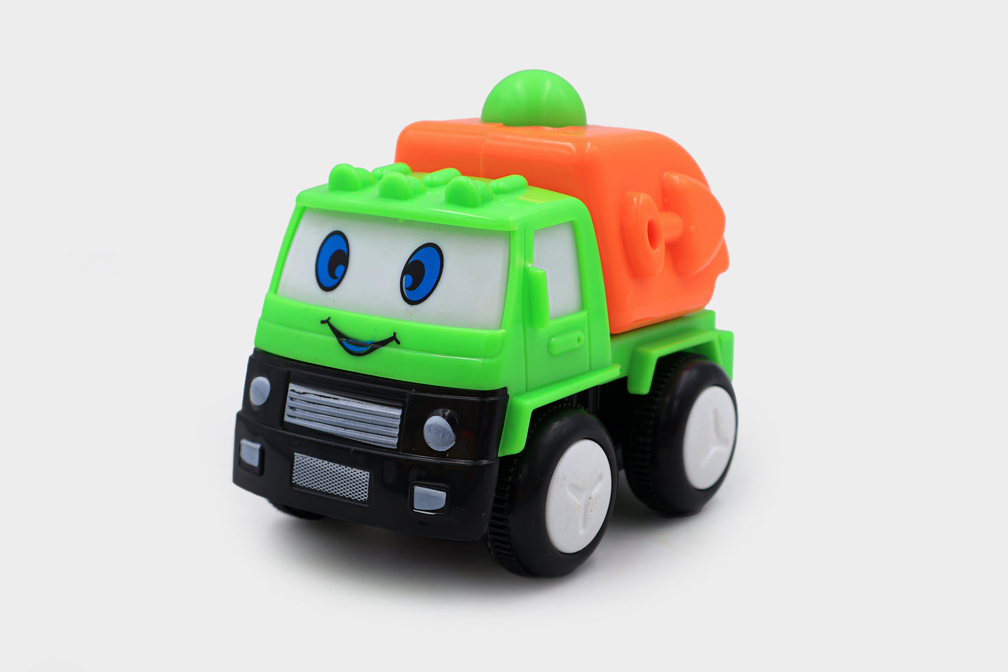 ToyBharat Construction Series 4pc Toy Car Set. Combination of 4 Vehicles, Funny Design with Eyes, Attractive Colour. Set of Dumper, Crane, Garbage Truck and Cement Mixer.