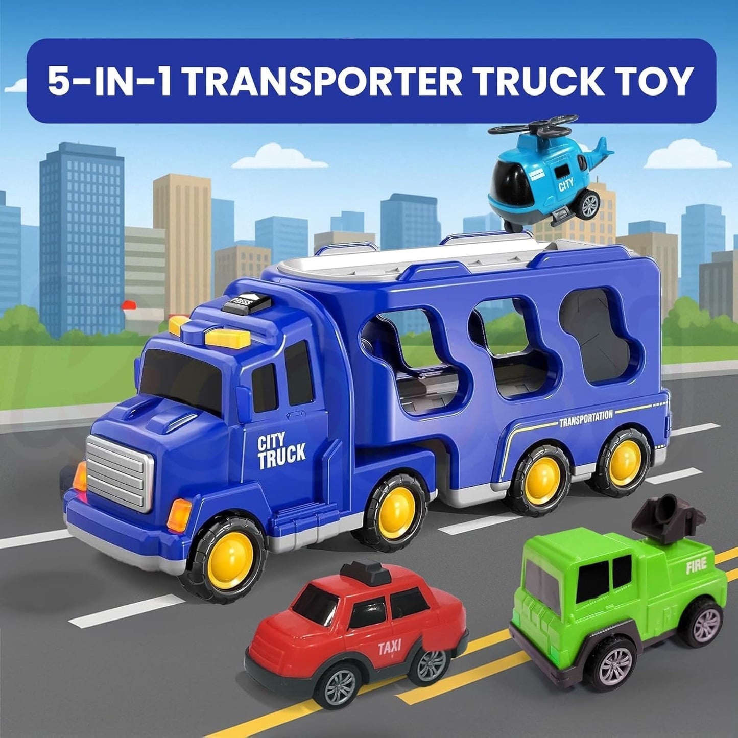 Toybharat City Transporter Carrier Truck | Multicolor | Interactive Toys |Battery Operated Light And Sound Effect Truck for Kids Gift