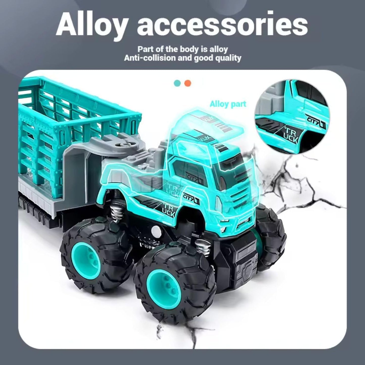 ToyBharat ABS Monster carrier truck Trala Toy set with friction-powered cars, flashing lights, and music. A fun and educational emergency vehicle toy for boys and girls age 3+, ideal for birthdays and learning play.