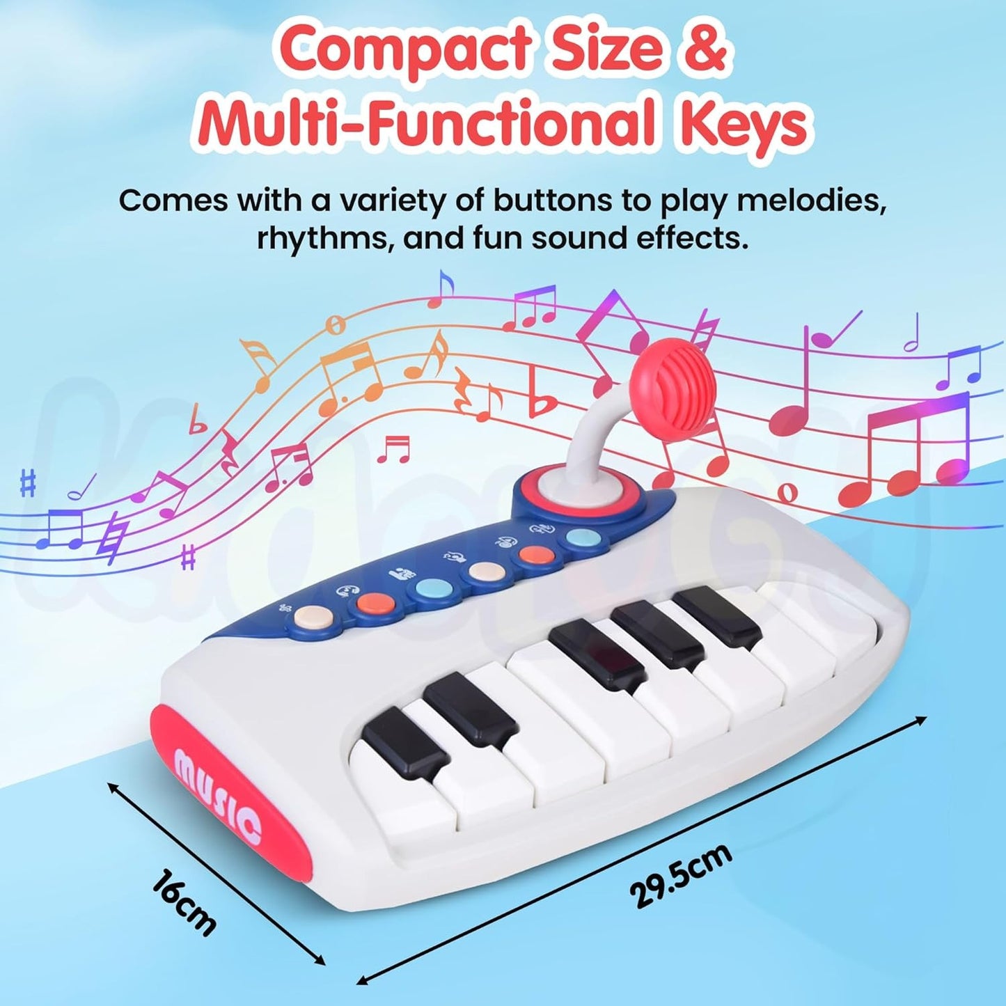 ToyBharat Battery-Operated Musical Piano Keyboard Toy with Microphone, Melodies & Sound Effects – Perfect Early Learning Toy for Toddlers 2+ Years, Supports Music Skills & Fun Play