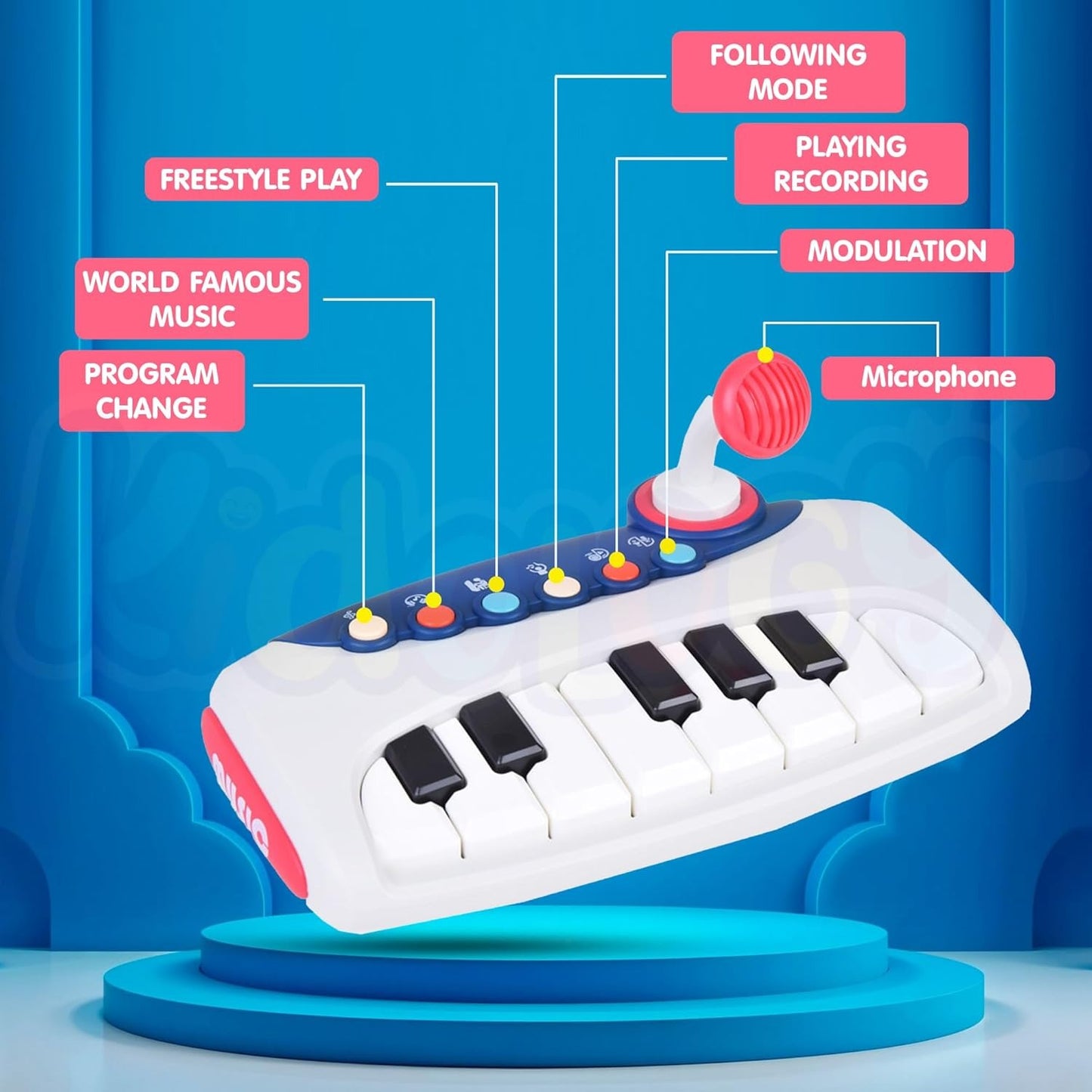 ToyBharat Battery-Operated Musical Piano Keyboard Toy with Microphone, Melodies & Sound Effects – Perfect Early Learning Toy for Toddlers 2+ Years, Supports Music Skills & Fun Play