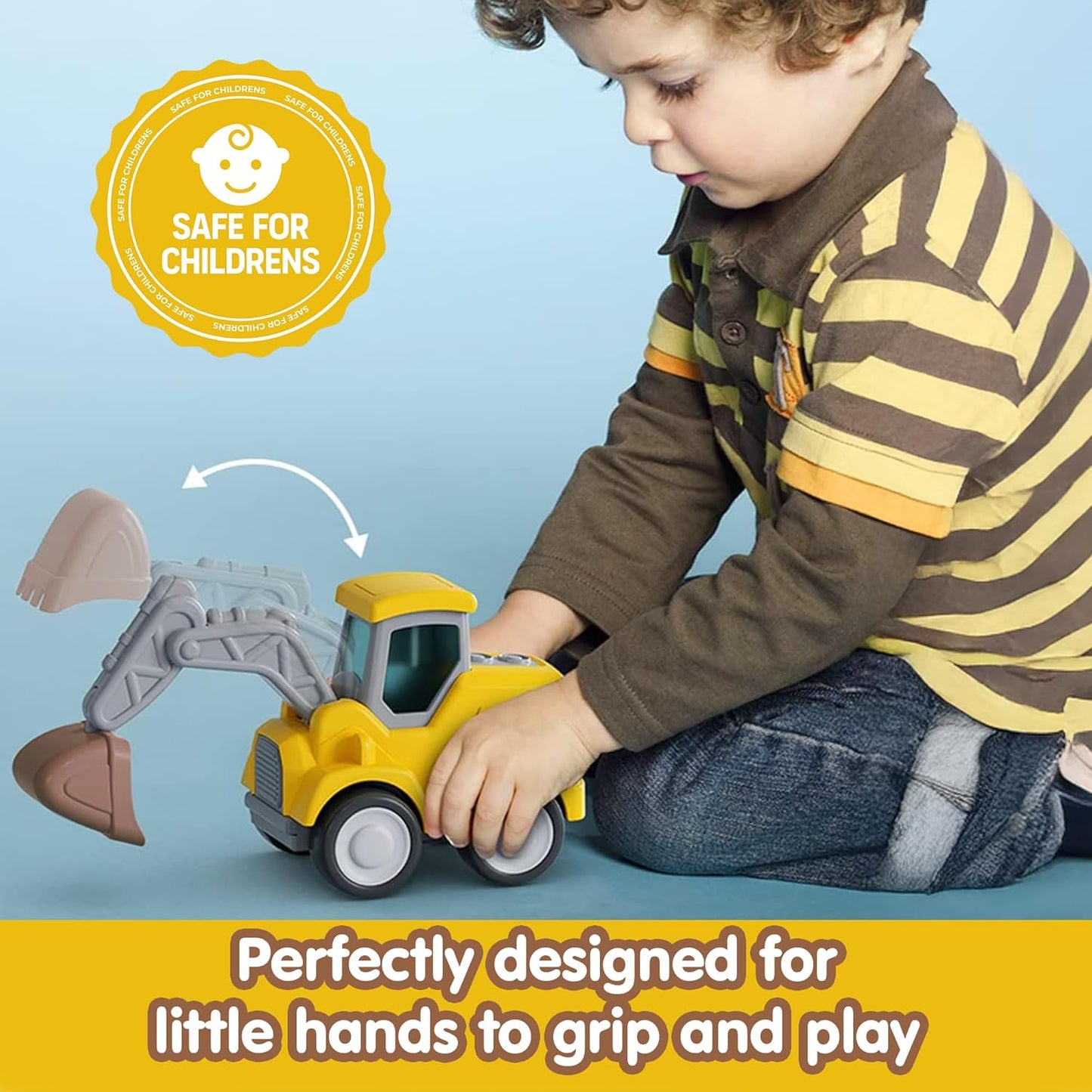 ToyBharat Pressing n go JCB Toys - for Toddlers, Press & Go Truck Toy with Flexible Joints, Fun Car Set for 1+ Year Old Boys & Girls, Birthday Gift for Kids