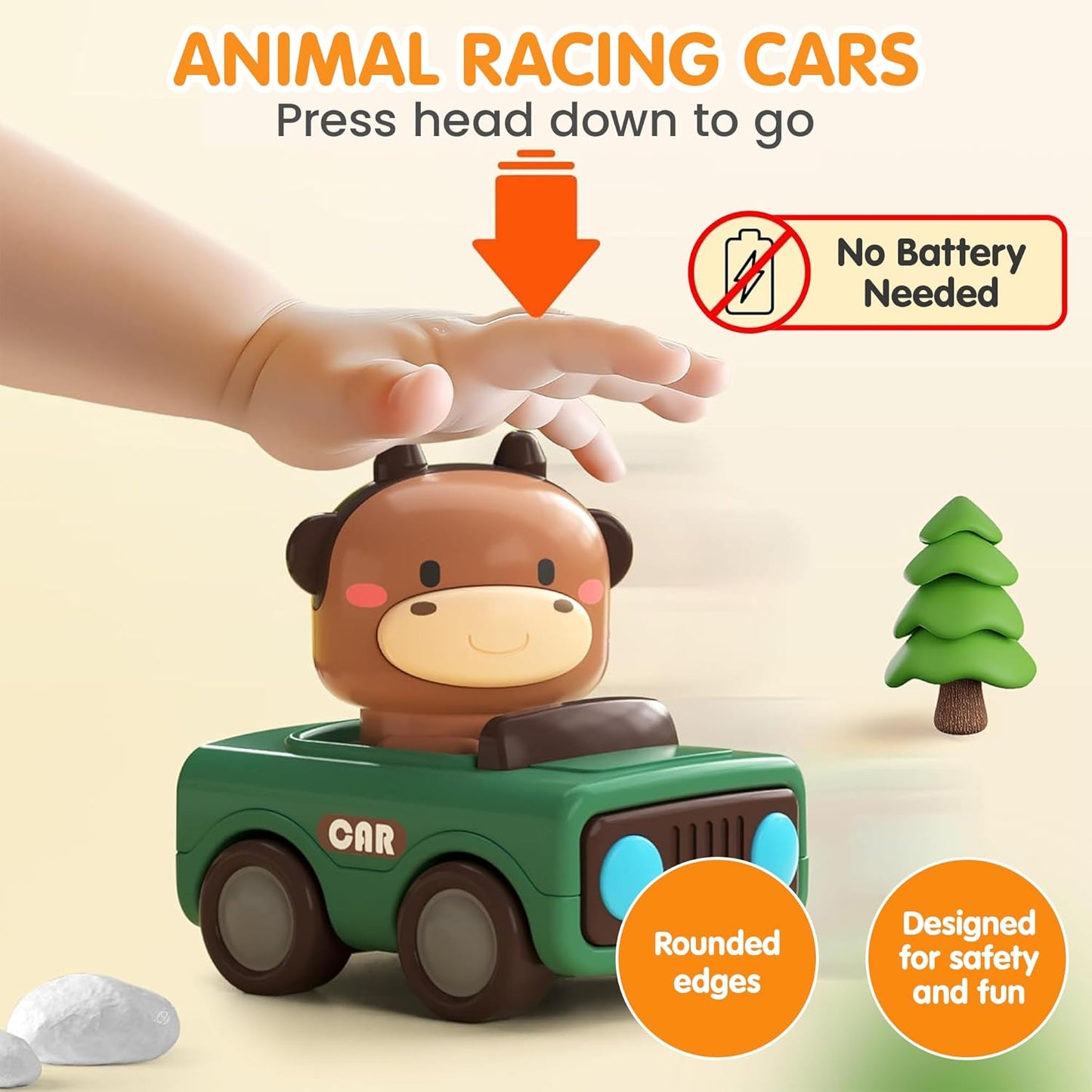 Toybharat Pressing go Animal Car 1 Pcs. | Multicolour | Push N Go Toys | Kids Gift