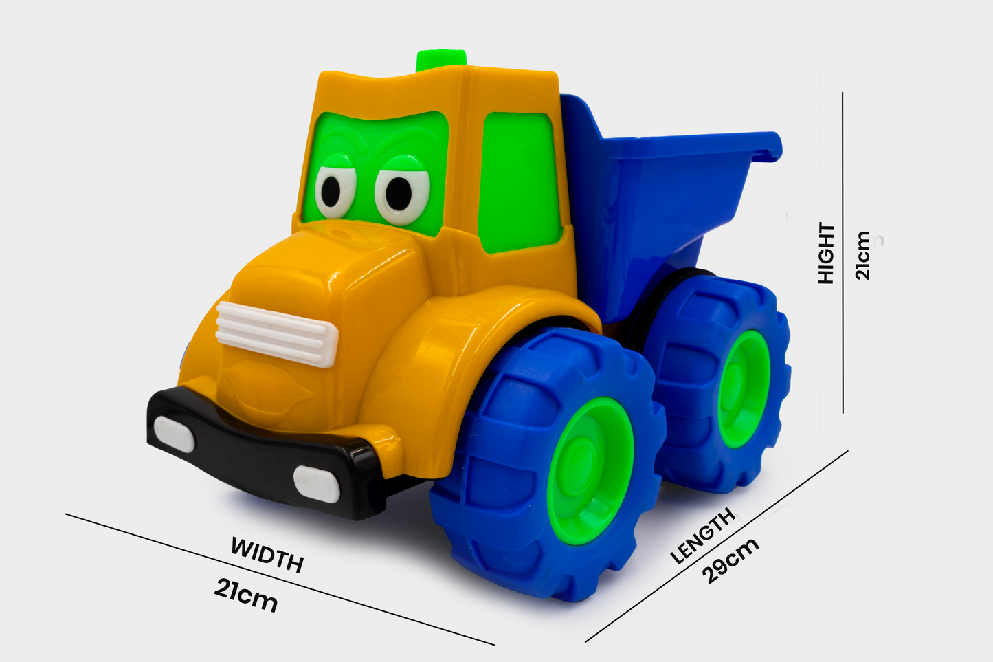 ToyBharat Mr Dumper Friction Toy Truck is a multicolour construction vehicle for kids aged 1-6 years. With a realistic design, it's a safe, durable, non-toxic gift toy for boys and girls for indoor outdoor play.