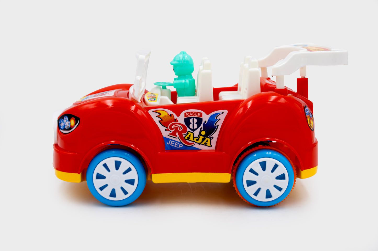 ToyBharat Raja Car is a multicolour friction-powered travel toy with a stylish design, perfect for kids aged 1 to 6 years. Made from safe, non-toxic materials, it's durable, fun, and a great birthday gift.
