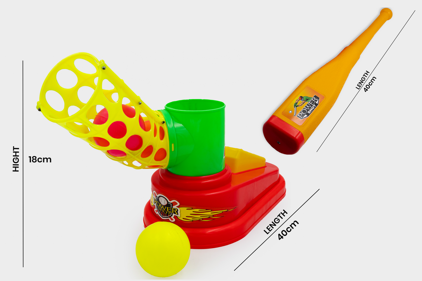 ToyBharat Power Shot Kids Automatic Ball Shooter with Bat | Plastic Pitcher Power Shot Game Bat-Ball | Multicolor (Pack of 1)
