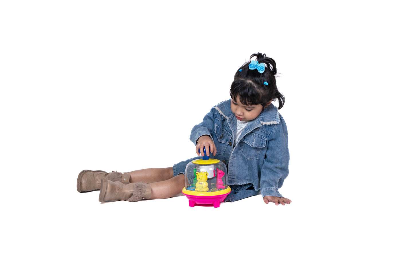 ToyBharat Push & Spin Fish & Ball Toy features a musical spinner with colorful fish and light-up balls. A multicolour interactive toy for toddlers that promotes learning through music, motion, and bright visuals.