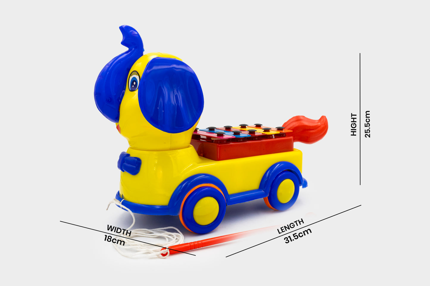 ToyBharat Xylophone Elephant is a multicolour musical and educational pull along toy for kids aged 1-6. It promotes music learning, motor skills, and safe indoor-outdoor play with vibrant design and joyful sound.