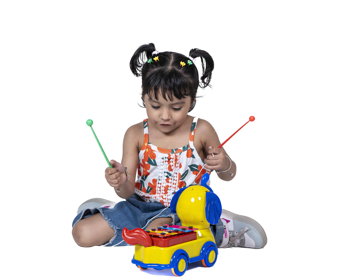 ToyBharat Xylophone Elephant is a multicolour musical and educational pull along toy for kids aged 1-6. It promotes music learning, motor skills, and safe indoor-outdoor play with vibrant design and joyful sound.