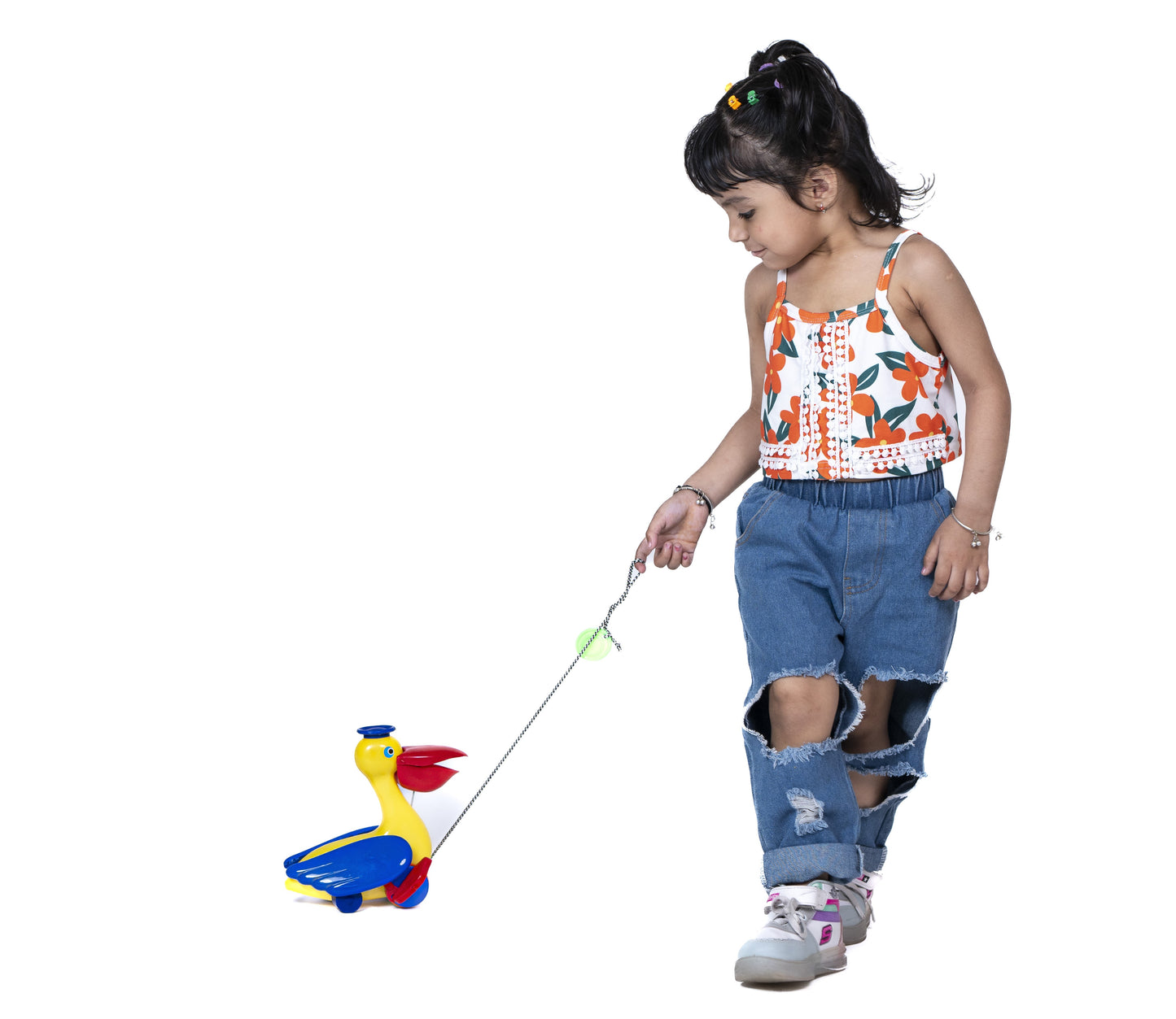 Toybharat Funny Duck | Multicolour pull-along toy that waddles and delights kids. Perfect travel toy and fun gift for playful learning and joy.