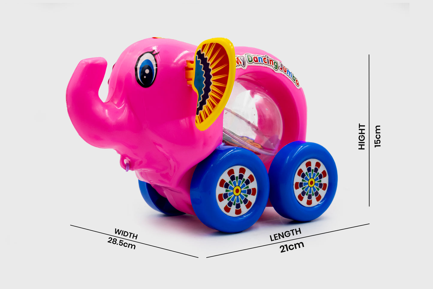 ToyBharat My Dancing Jumbo is a multicolour pull-along travel toy that dances and moves with joy. Fun, engaging, and perfect for playful little kids.